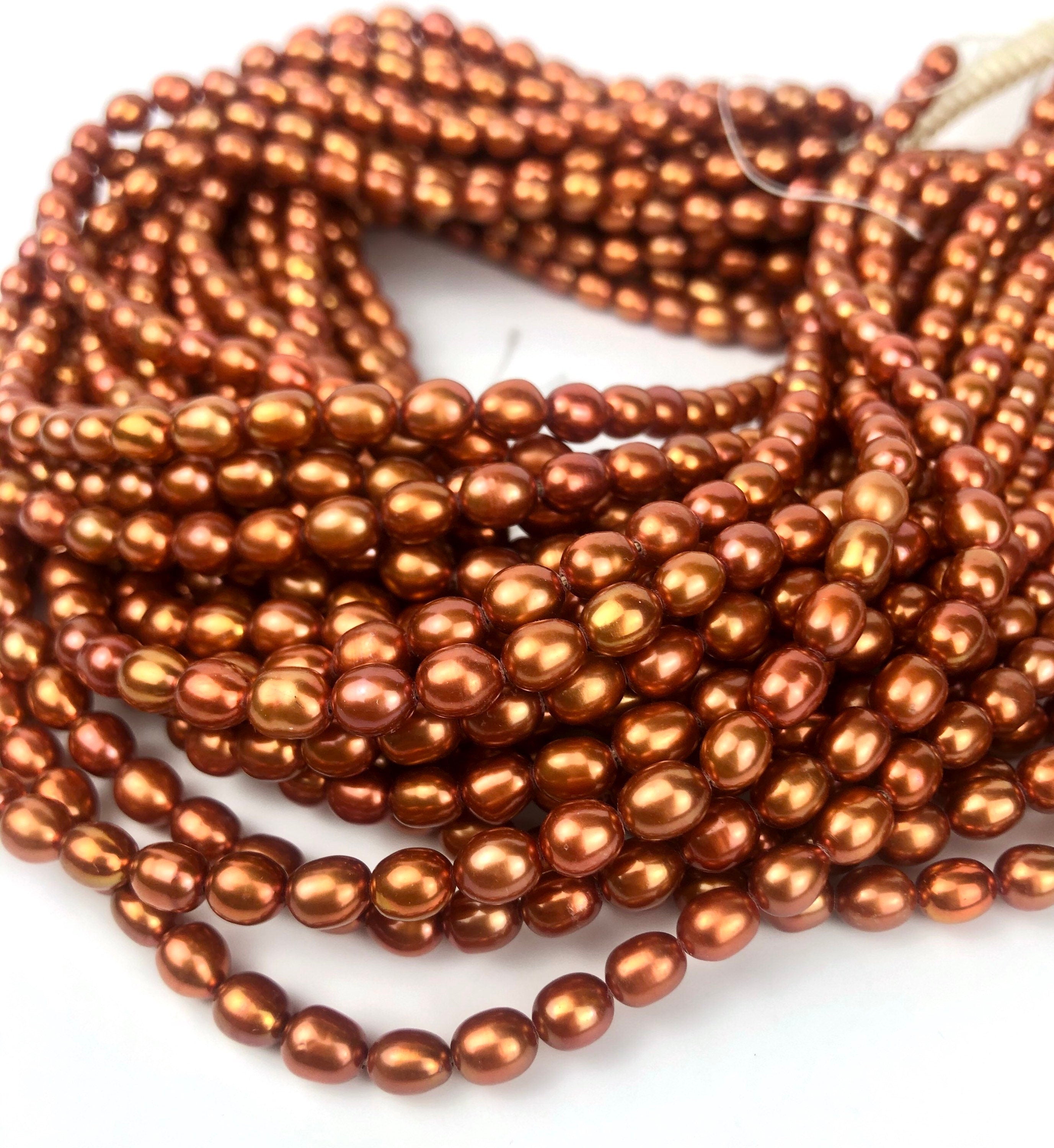 AAA+ gem quality 5mm X6mm Rice Oval Freshwater Pearl, Red Brass Bronze Stunning pearl beads 16" full strand 65+ pc #DR32051 New SALE