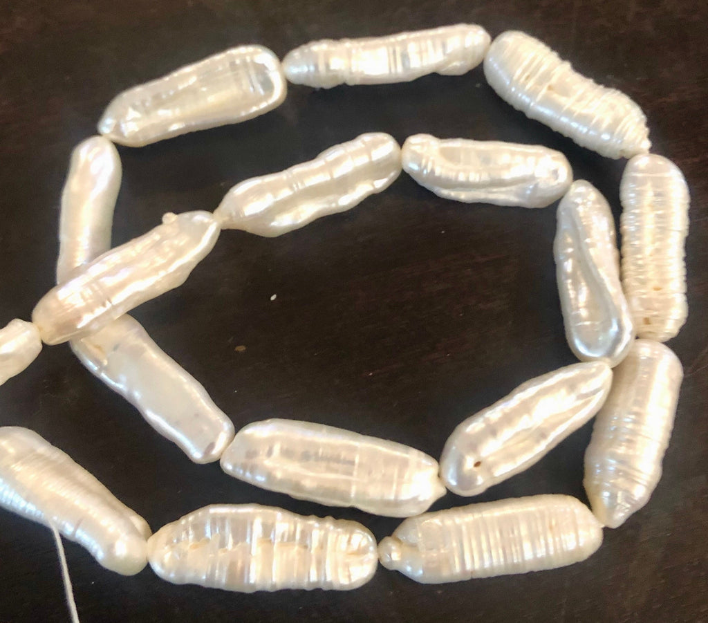 22-24mm X 7-9MM full strand 15" 18pc Biwa Pearl Beads Freshwater pearl Large White Ivory pearl stick #KC5015A---New arrival Sale