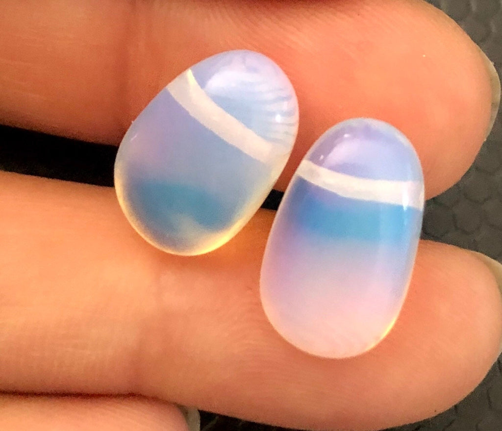 50% OFF UNique Pair Natural Opalite Briolette Teardrop Plugs matched pair 2pc 10mmX 18mm --WOW LUXUARY  earring
