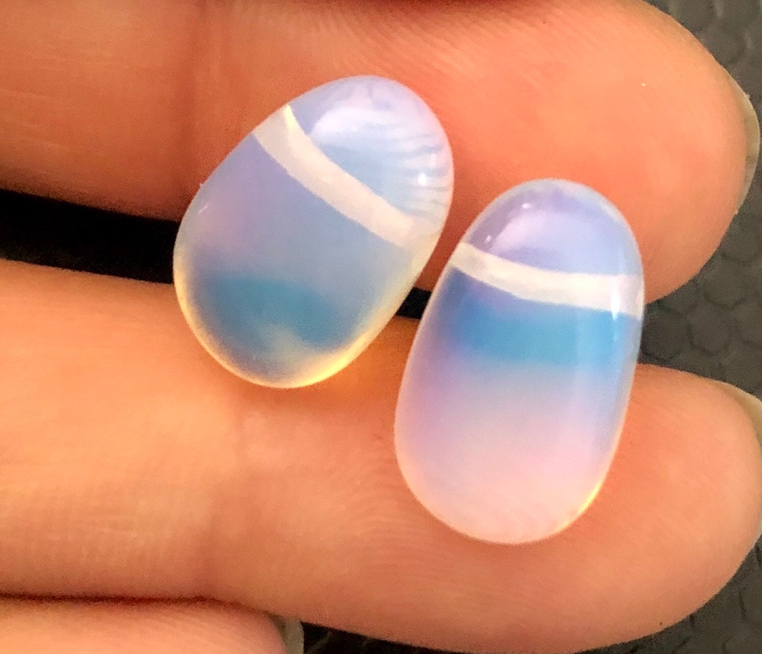 50% OFF UNique Pair Natural Opalite Briolette Teardrop Plugs matched pair 2pc 10mmX 18mm --WOW LUXUARY  earring