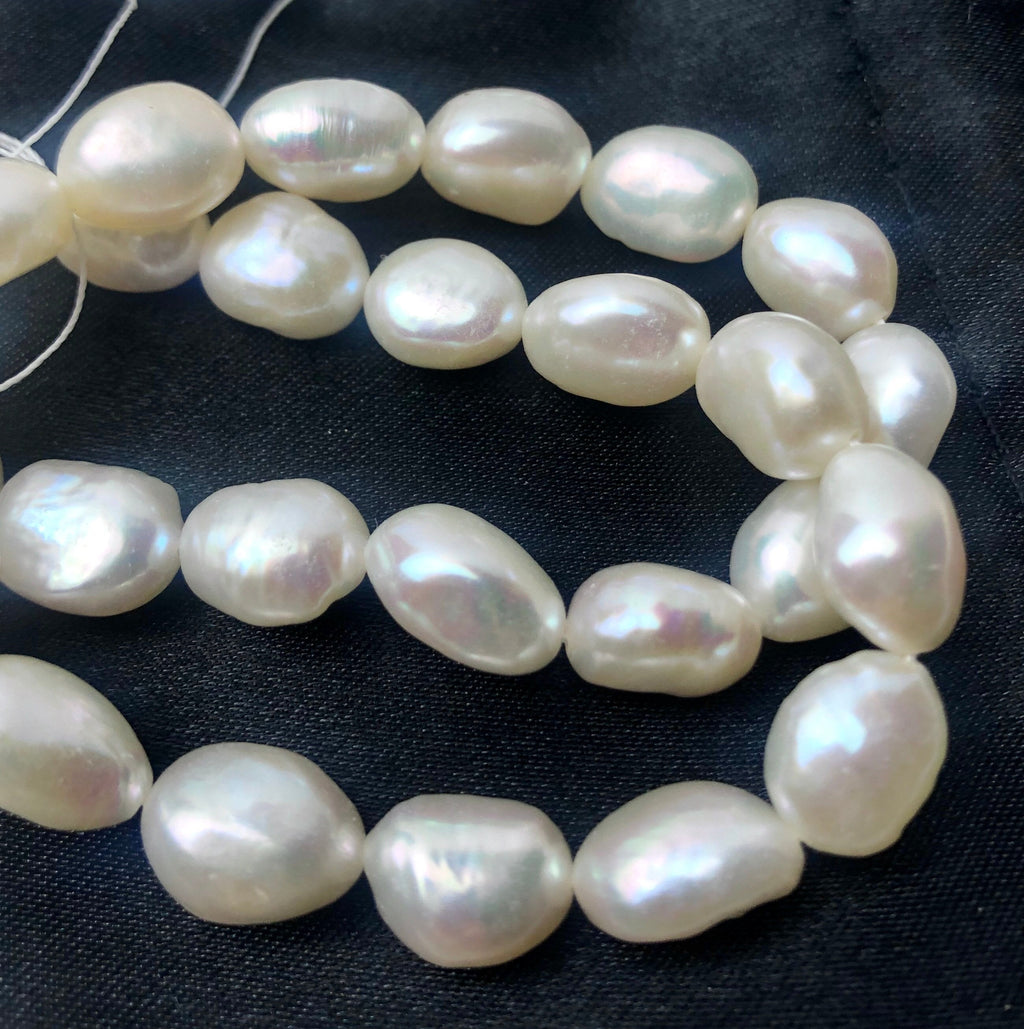 AAA high Quality Ivory white Baroque Freshwater pearl 15" full strand 9-10mm X13mm genuine pebble pearl, baroque rice pearl beads #BA4103A