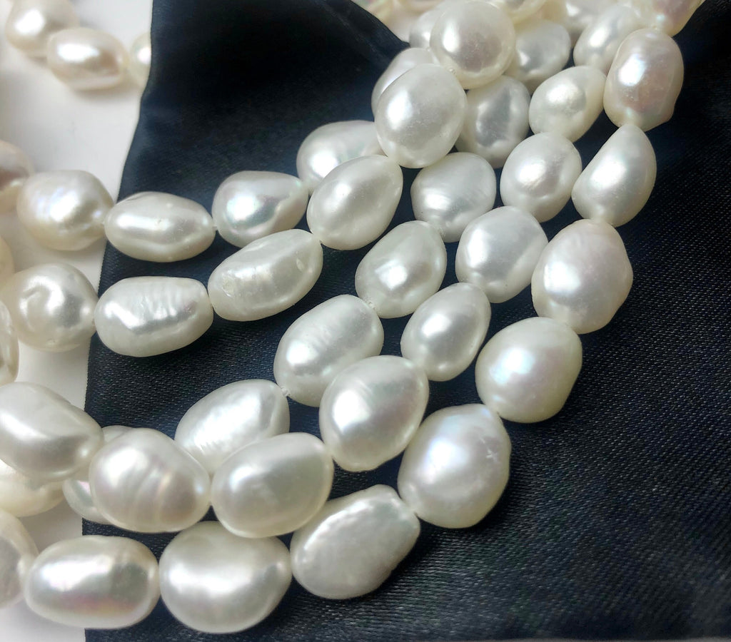 AAA high Quality Ivory white Baroque Freshwater pearl 15" full strand 9-10mm X13mm genuine pebble pearl, baroque rice pearl beads #BA4103A