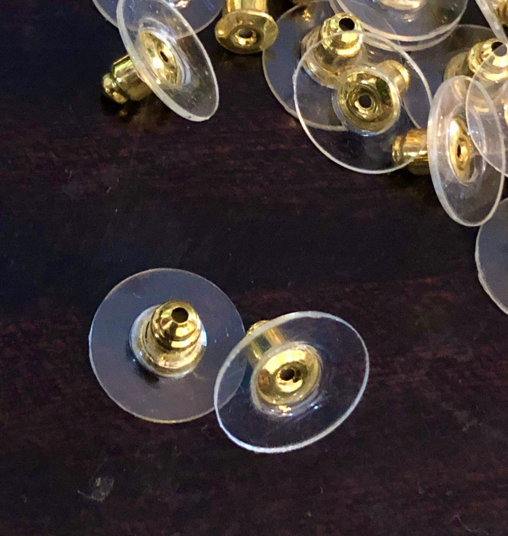 Comfortable earring back, 18k gold plated 11mm with Pads-Plastic Ear-nuts, Earring Stoppers push back for stud or post, New Sale 20 50 100 F