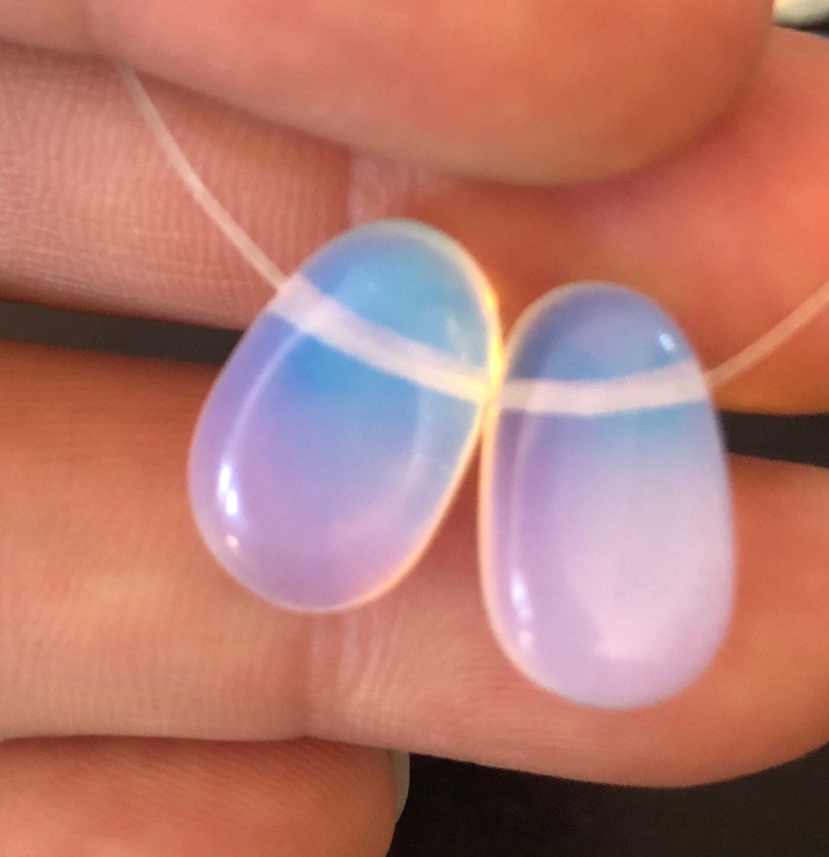 50% OFF UNique Pair Natural Opalite Briolette Teardrop Plugs matched pair 2pc 10mmX 18mm --WOW LUXUARY  earring