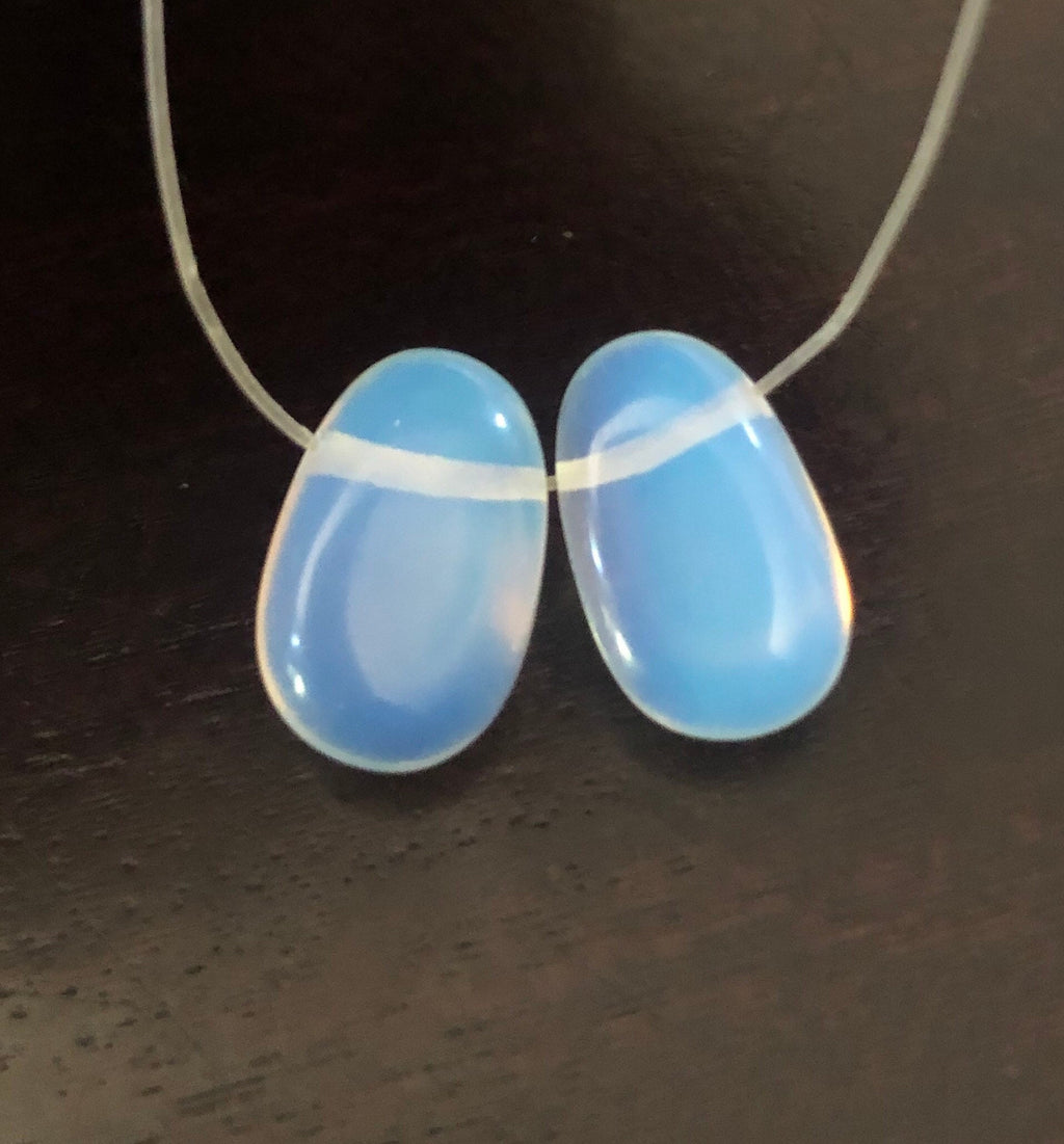 50% OFF UNique Pair Natural Opalite Briolette Teardrop Plugs matched pair 2pc 10mmX 18mm --WOW LUXUARY  earring