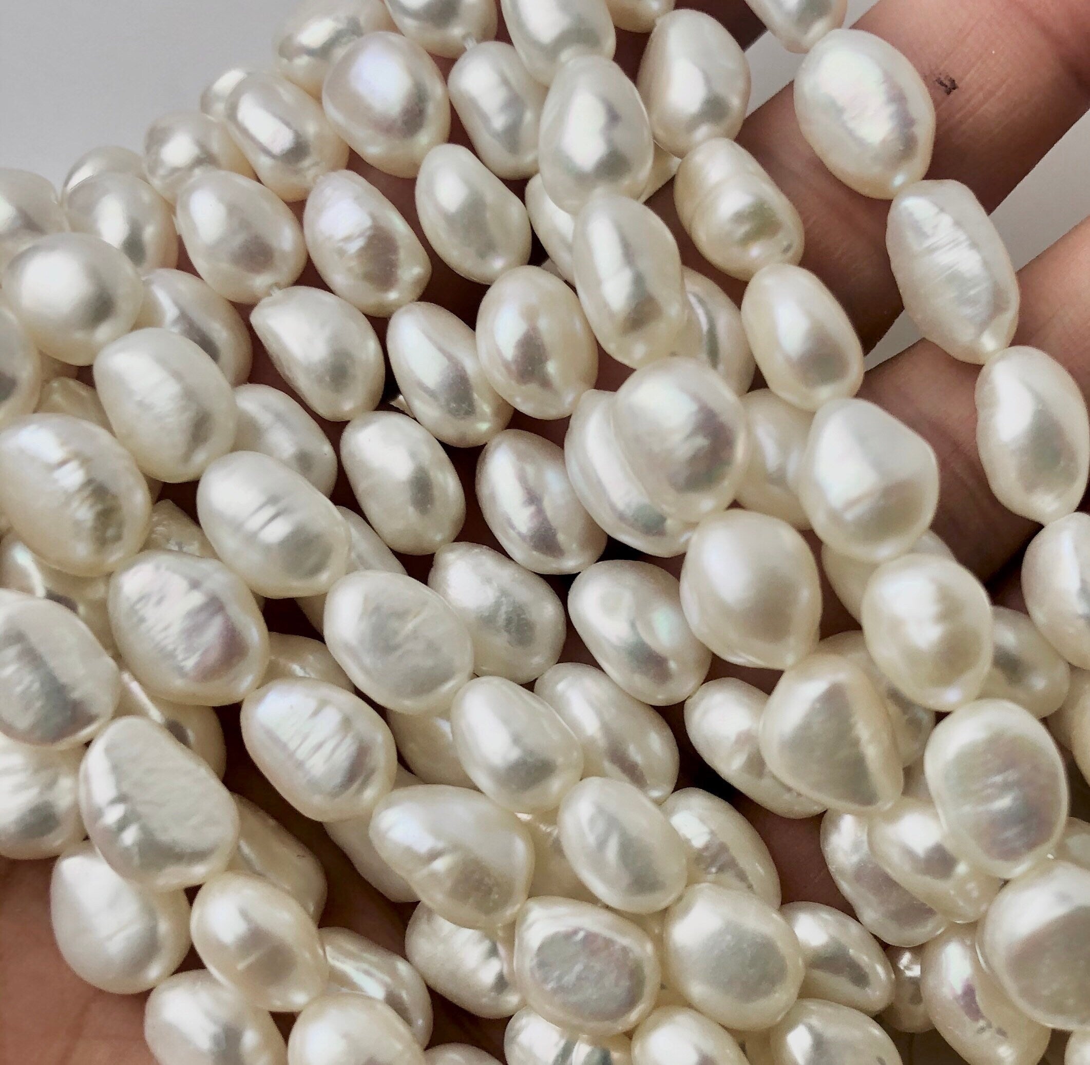 AAA high Quality Ivory white Baroque Freshwater pearl 15" full strand 9-10mm X13mm genuine pebble pearl, baroque rice pearl beads #BA4103A