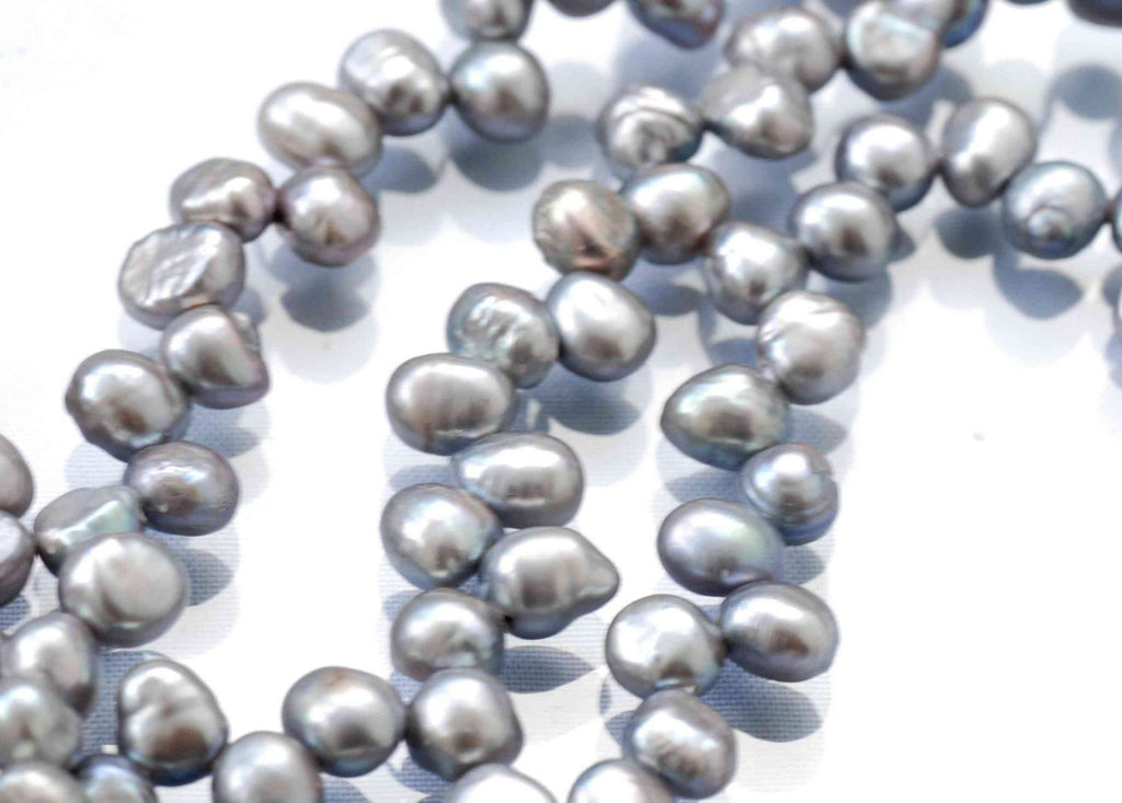 Top drilled 6X7mm dancing corn briolette  freshwater pearl, keshi pearl style, loose pearl beads for design--- 15" silver grey