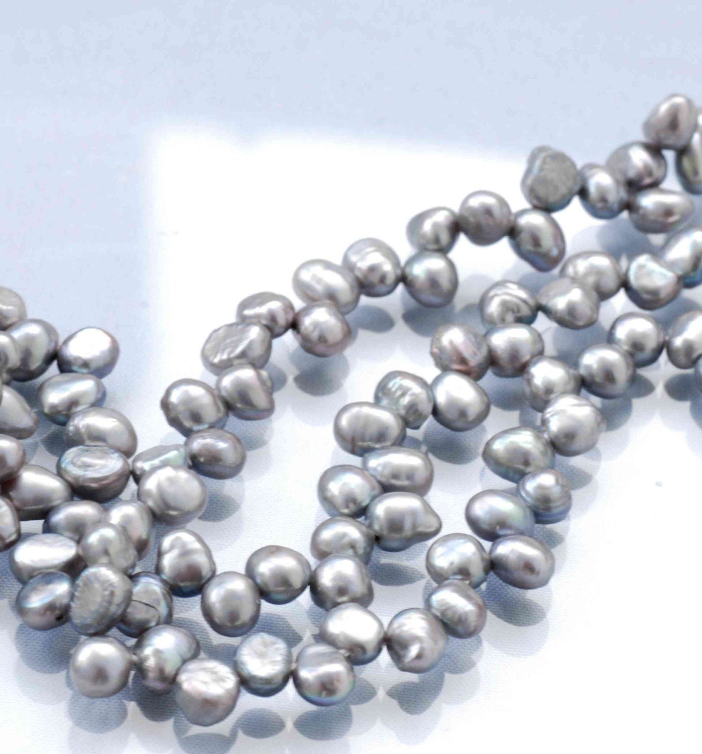 Top drilled 6X7mm dancing corn briolette  freshwater pearl, keshi pearl style, loose pearl beads for design--- 15" silver grey
