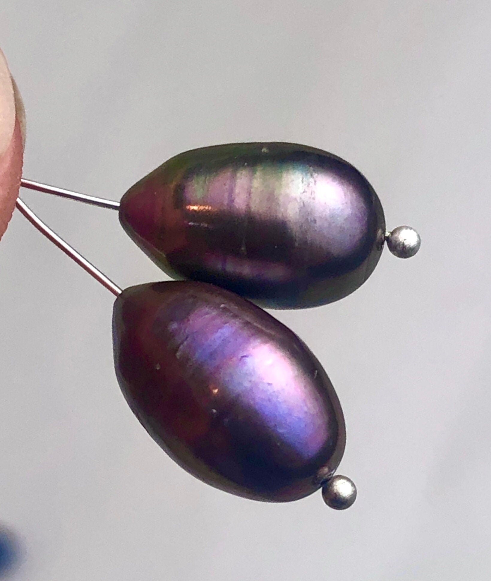 AA Quality 9mmX 14-15mm Teardrop baroque Freshwater Pearl,  Peacock Oval stunning matched pair pearl dangle Bridal wedding earring #EP9006