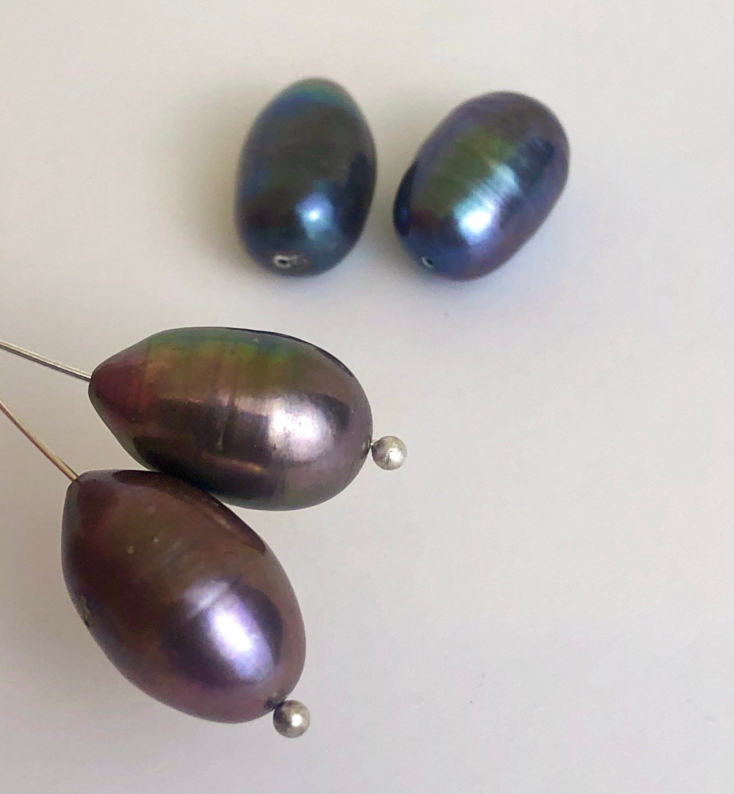 AA Quality 9mmX 14-15mm Teardrop baroque Freshwater Pearl,  Peacock Oval stunning matched pair pearl dangle Bridal wedding earring #EP9006