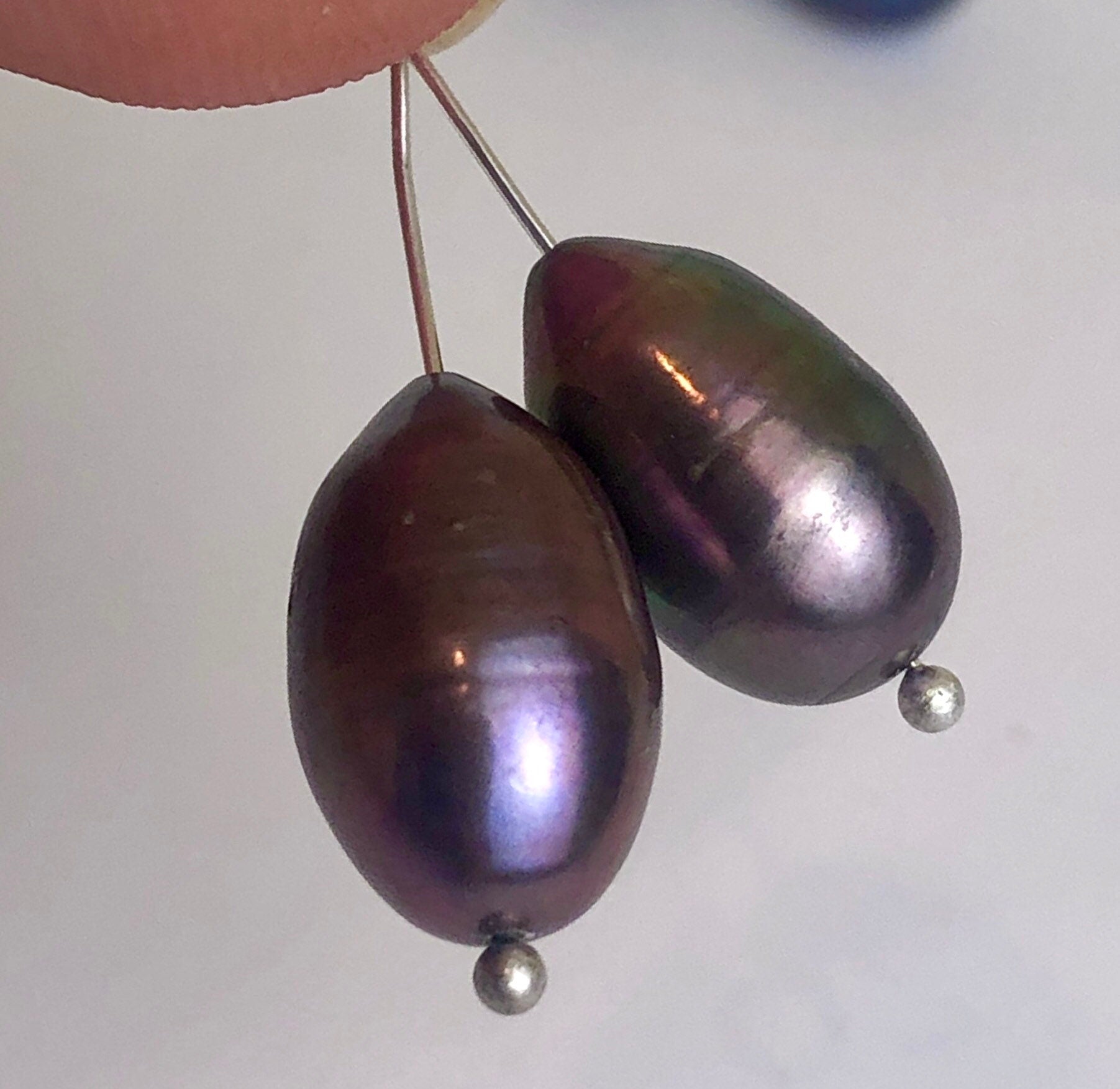 AA Quality 9mmX 14-15mm Teardrop baroque Freshwater Pearl,  Peacock Oval stunning matched pair pearl dangle Bridal wedding earring #EP9006