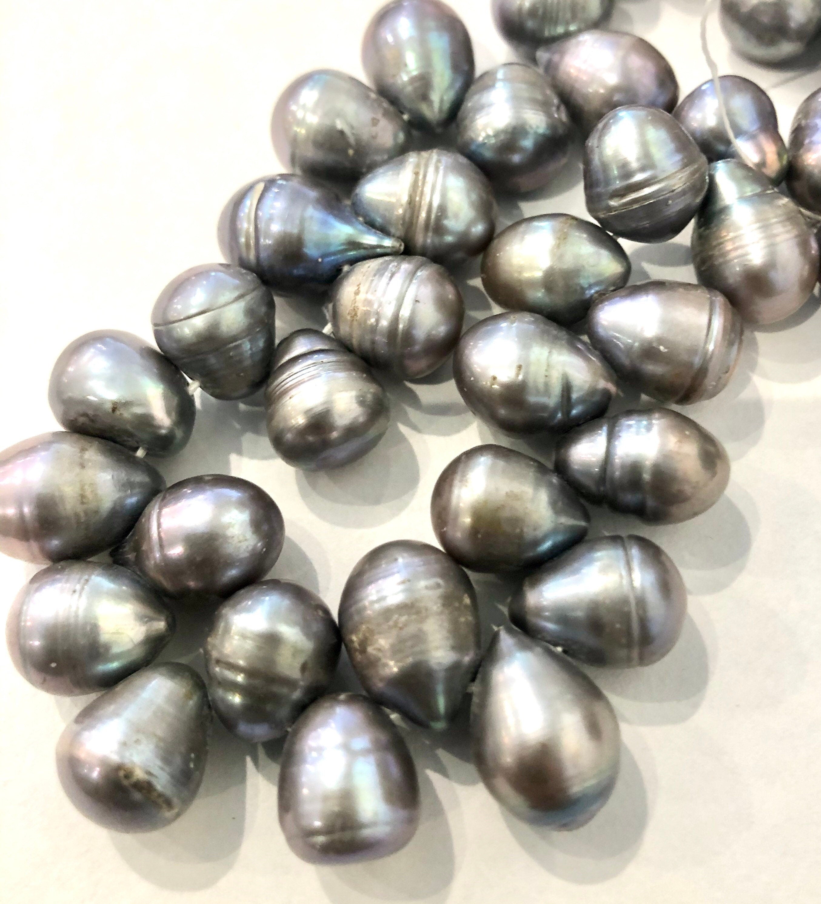 LArge 9-10mmX13mm briolett Top Drilled Dancing Freshwater Pearl grey silver e tear drop pearl beads half strand 7.5" 35 pieces pearl beads
