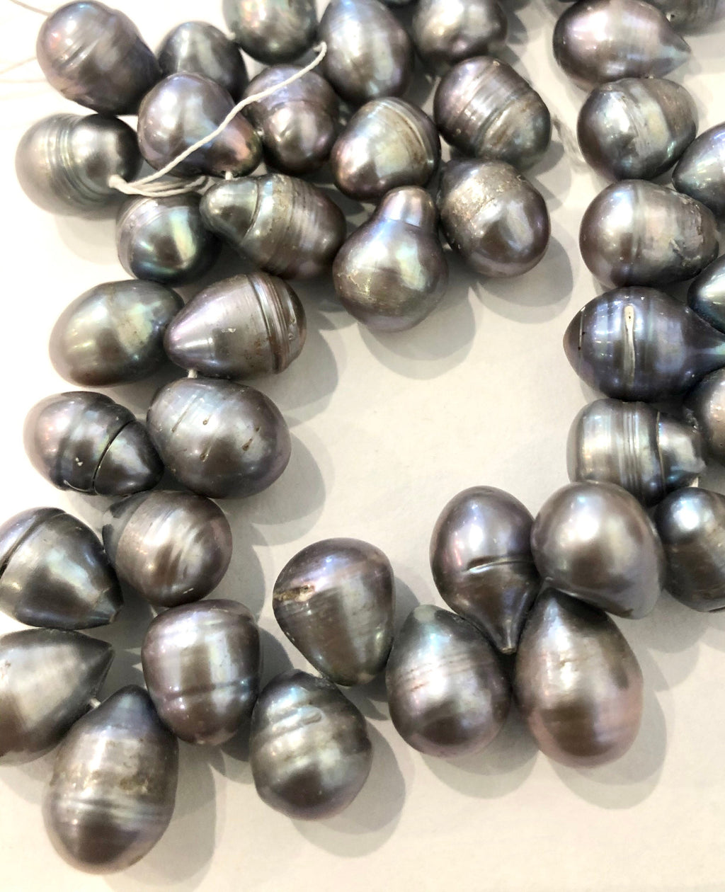 LArge 9-10mmX13mm briolett Top Drilled Dancing Freshwater Pearl grey silver e tear drop pearl beads half strand 7.5" 35 pieces pearl beads