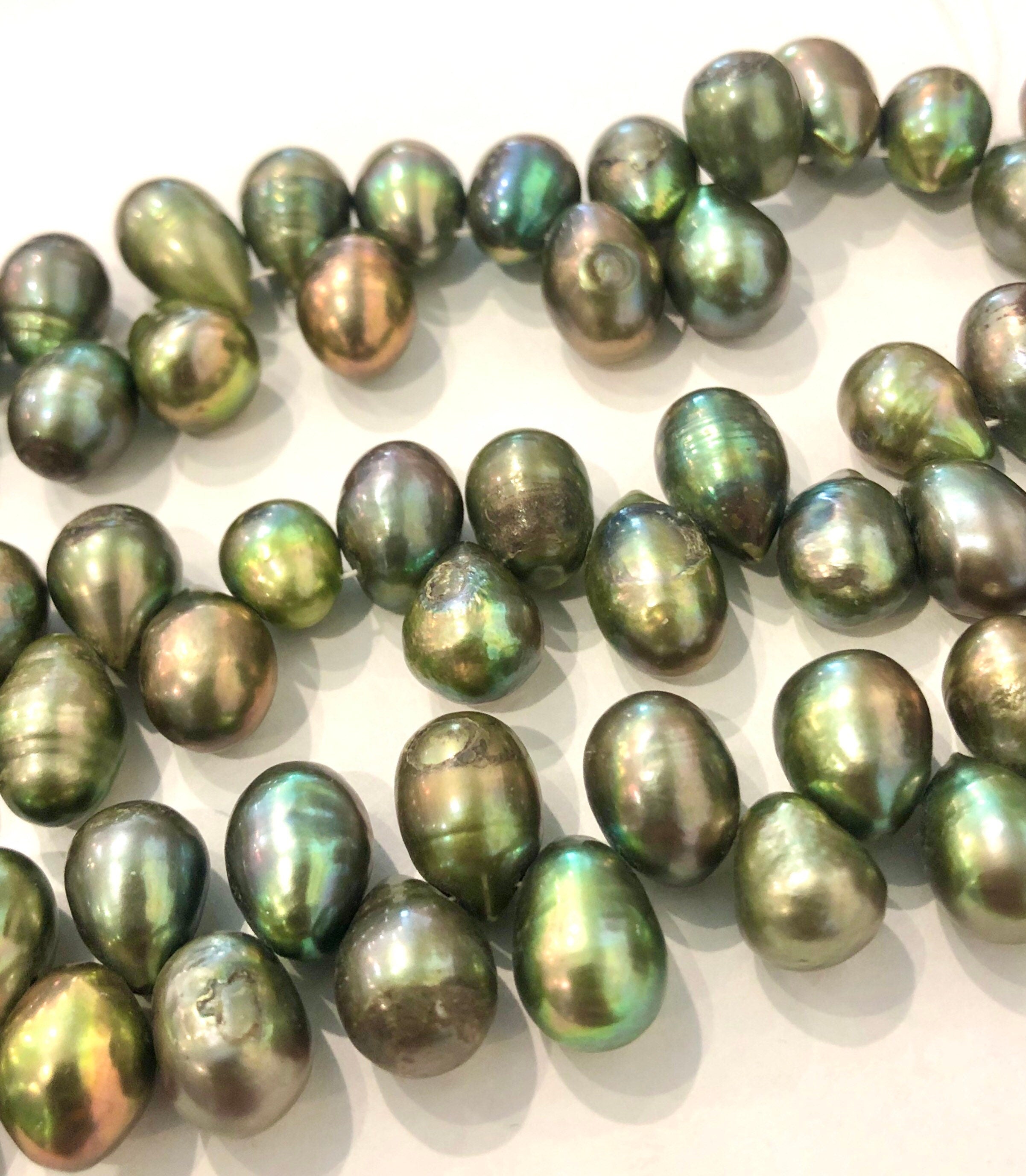 LArge 9-10mmX13mm briolett Top Drilled Dancing Freshwater Pearl grey silver e tear drop pearl beads half strand 7.5" 35 pieces pearl beads