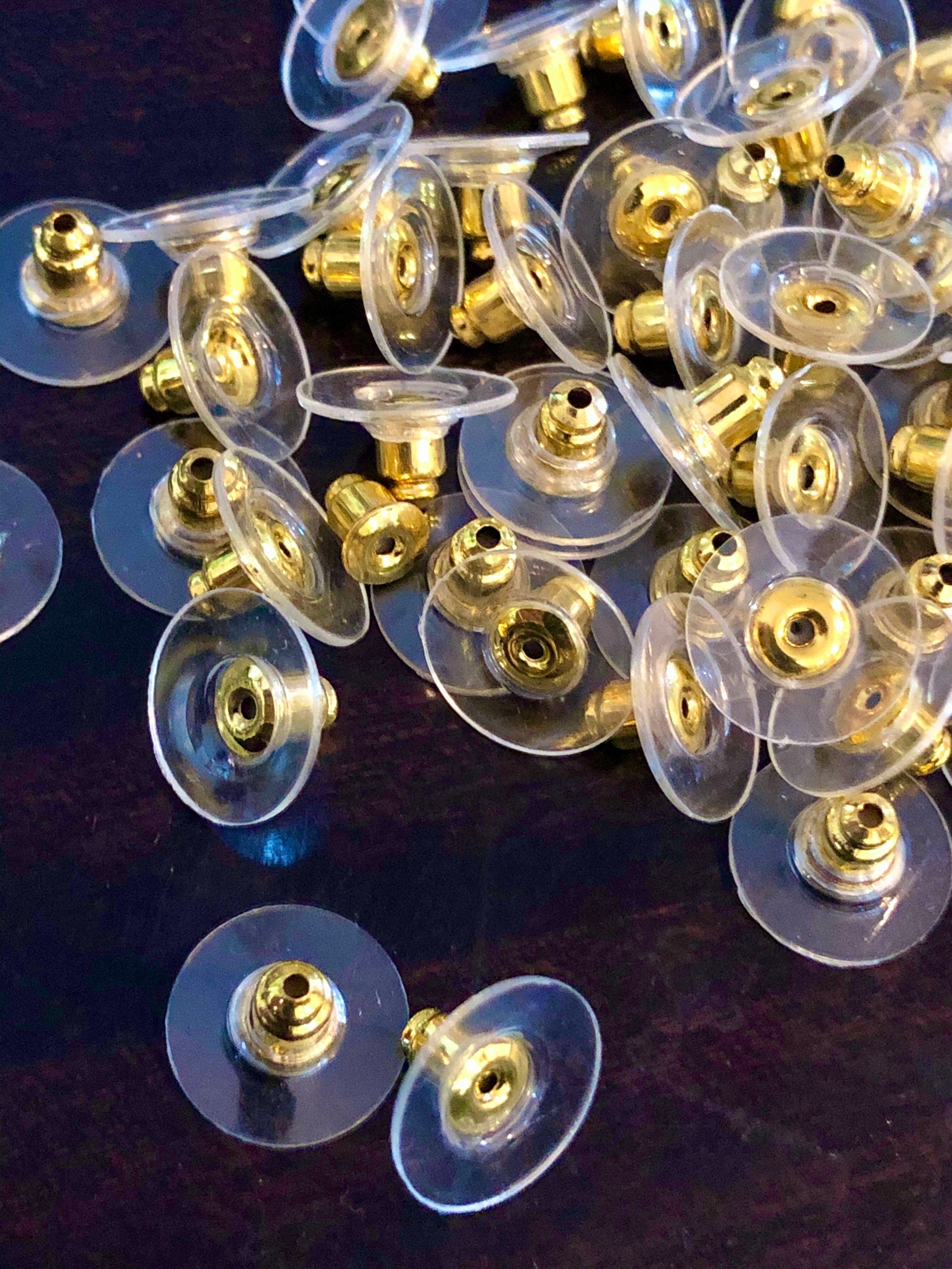 Comfortable earring back, 18k gold plated 11mm with Pads-Plastic Ear-nuts, Earring Stoppers push back for stud or post, New Sale 20 50 100 F