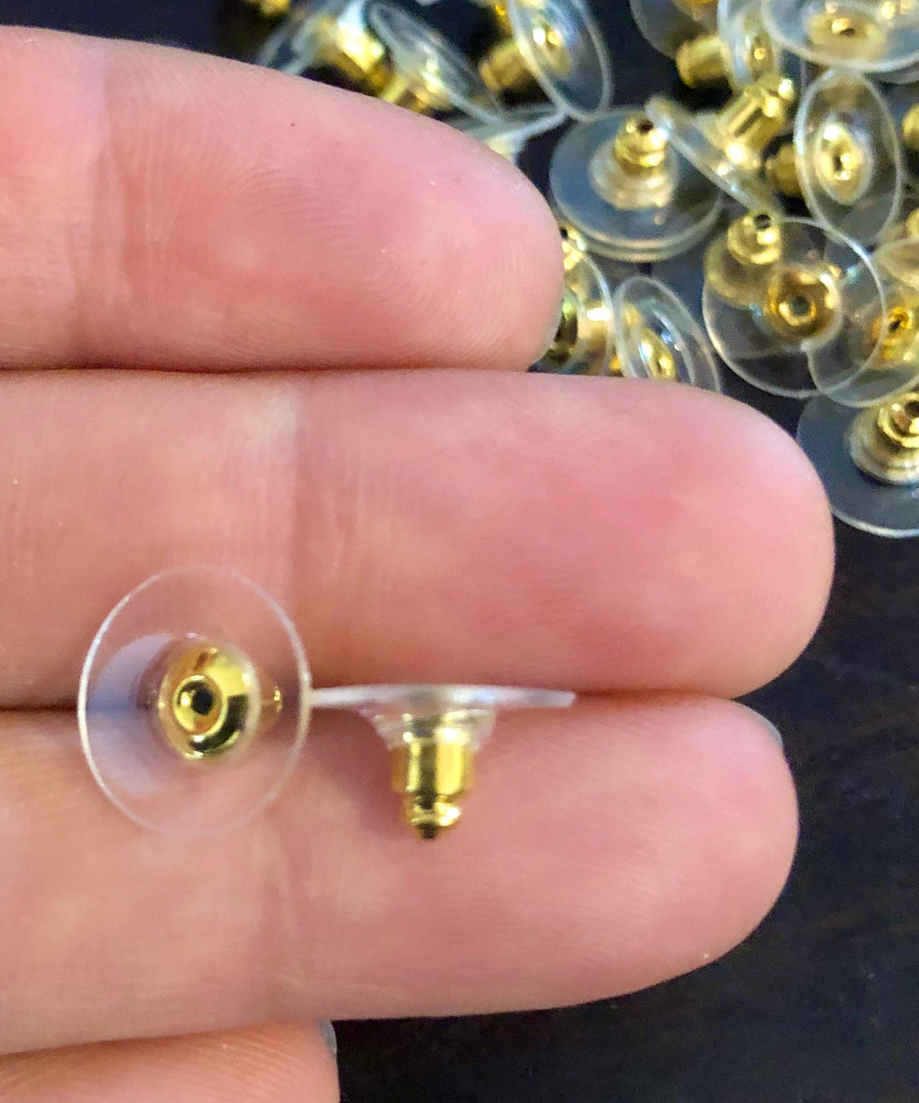Comfortable earring back, 18k gold plated 11mm with Pads-Plastic Ear-nuts, Earring Stoppers push back for stud or post, New Sale 20 50 100 F