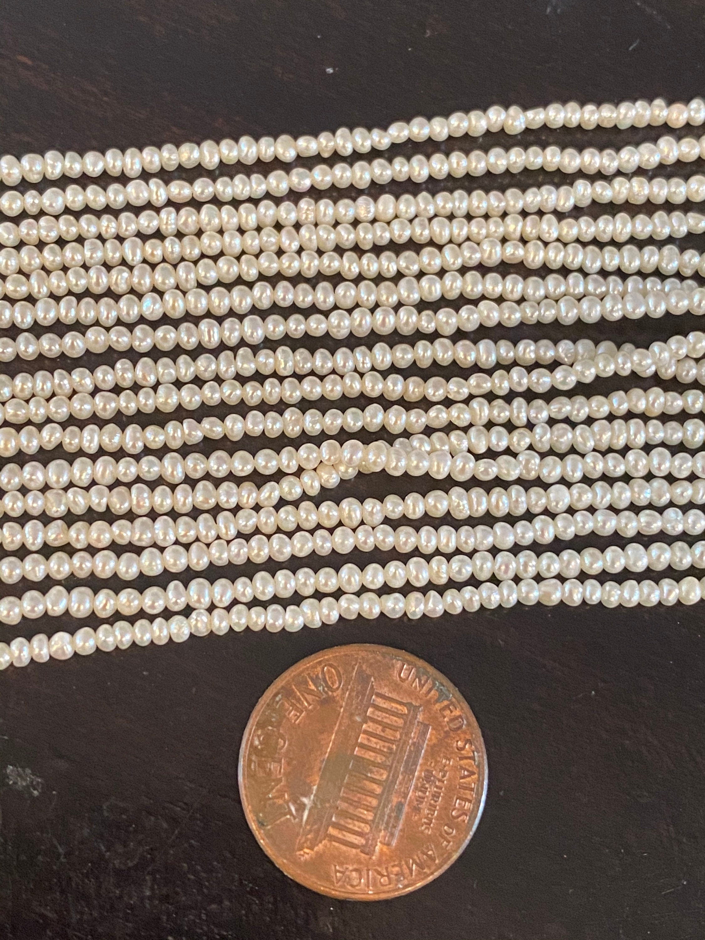 NEW AA+  1.5-2mm Tinny Seed luster white Potato Round off  Freshwater Pearl 15" full strand 220+ pc Cute seed pearl beads #SD7010 SALE