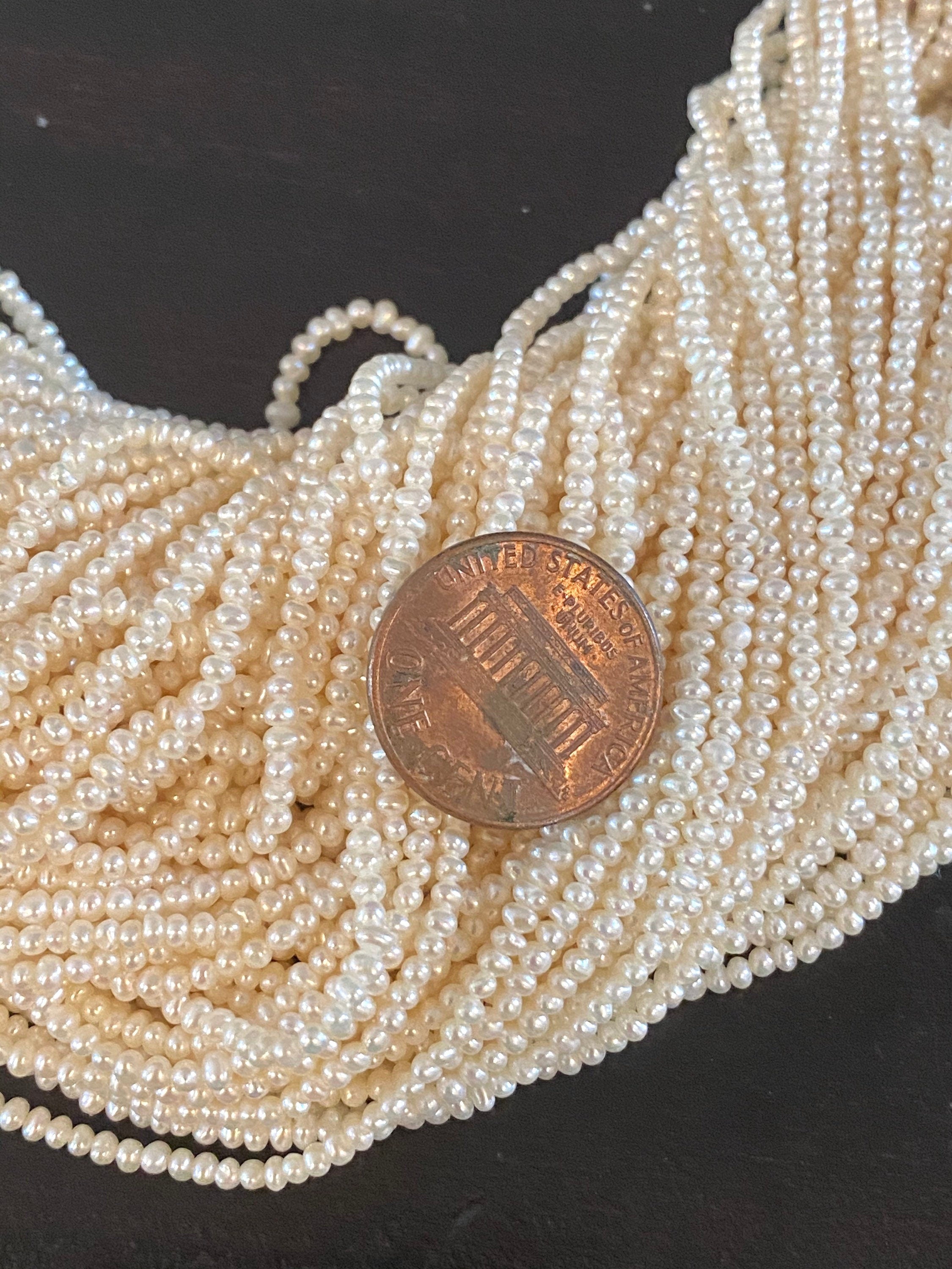 NEW AA+  1.5-2mm Tinny Seed luster white Potato Round off  Freshwater Pearl 15" full strand 220+ pc Cute seed pearl beads #SD7010 SALE