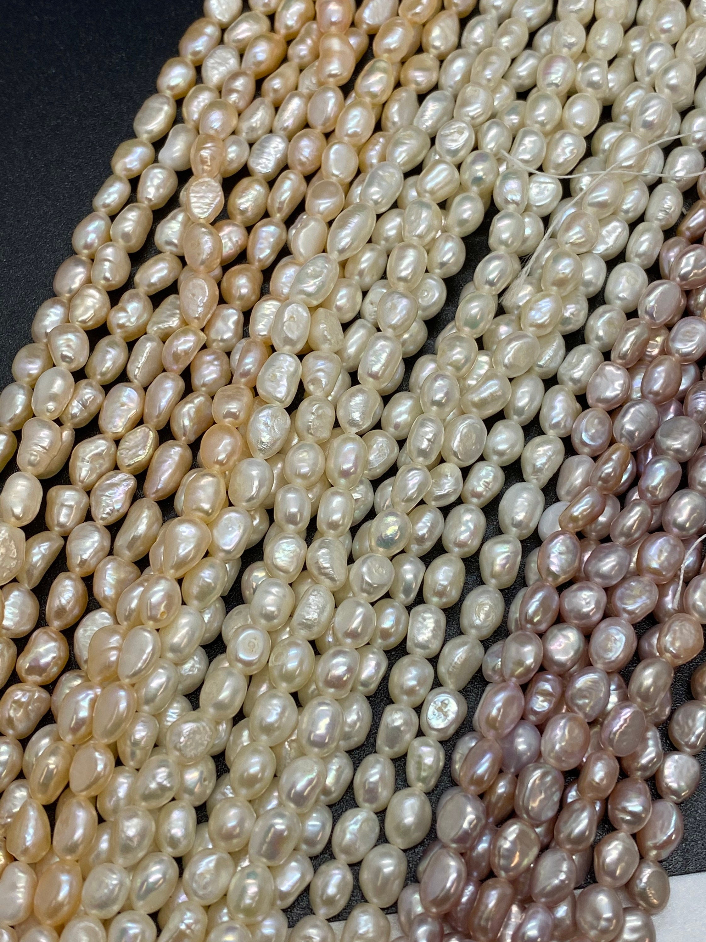 AA 5mm X 7mm natural color Baroque Freshwater pearl 15" full strand Ivory white, champagne lavender nugget pearl rice pearl beads #BA4105A