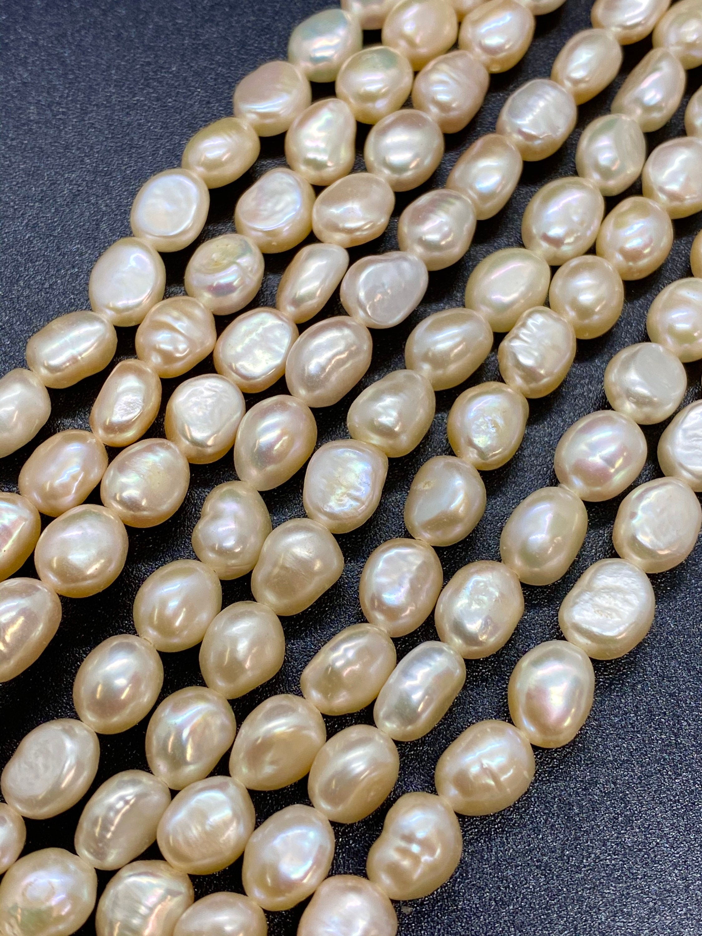 AAA 8mm X10mm stunning natural champagne peach Baroque Freshwater pearl 15" full strand pebble nugget baroque rice pearl beads #BA4108P