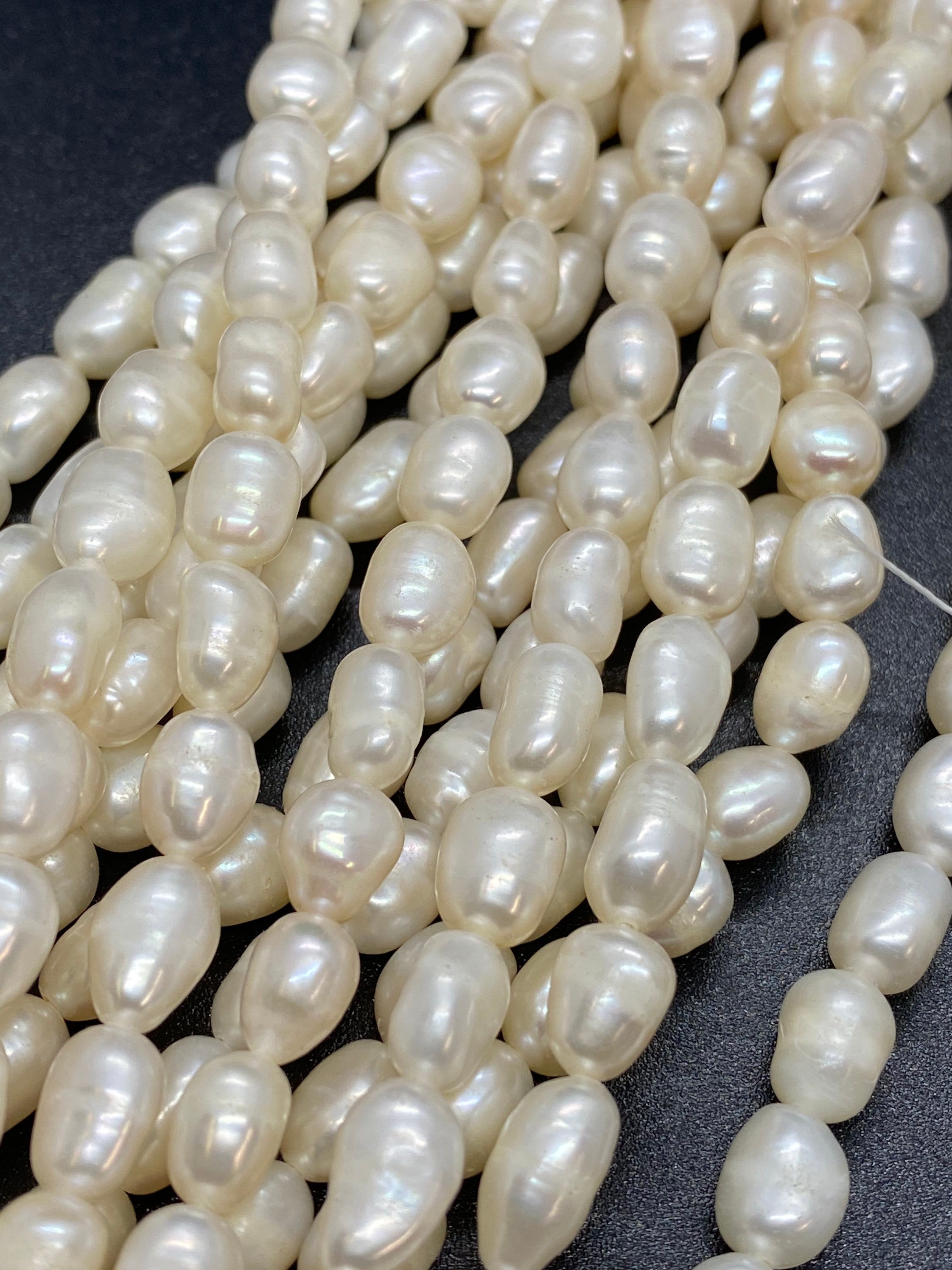 AA 6-7mm X 8mm natural ivory white color Baroque Freshwater pearl 15" full strand pebble nugget baroque rice pearl beads #BA4106W