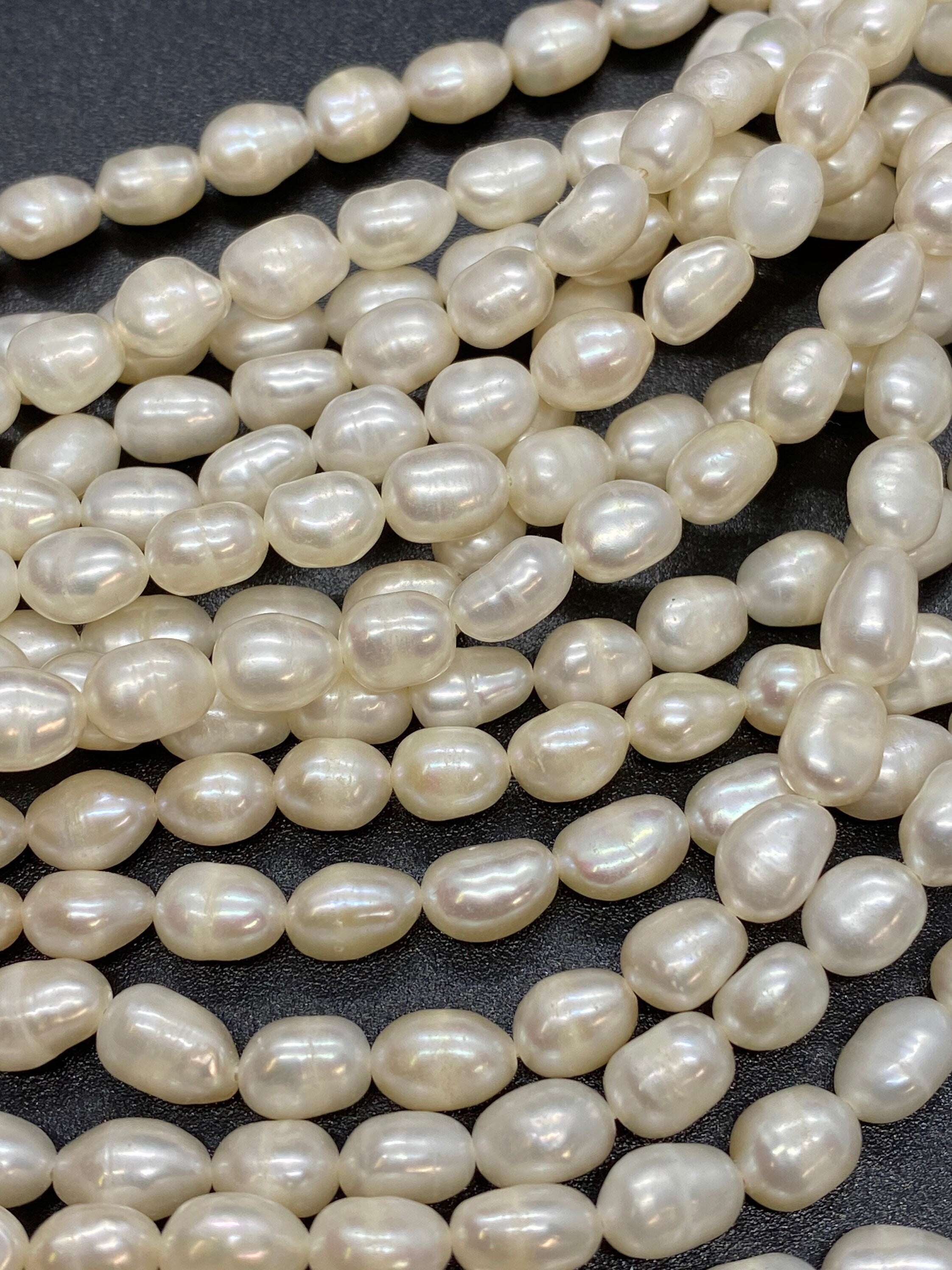 AA 6-7mm X 8mm natural ivory white color Baroque Freshwater pearl 15" full strand pebble nugget baroque rice pearl beads #BA4106W