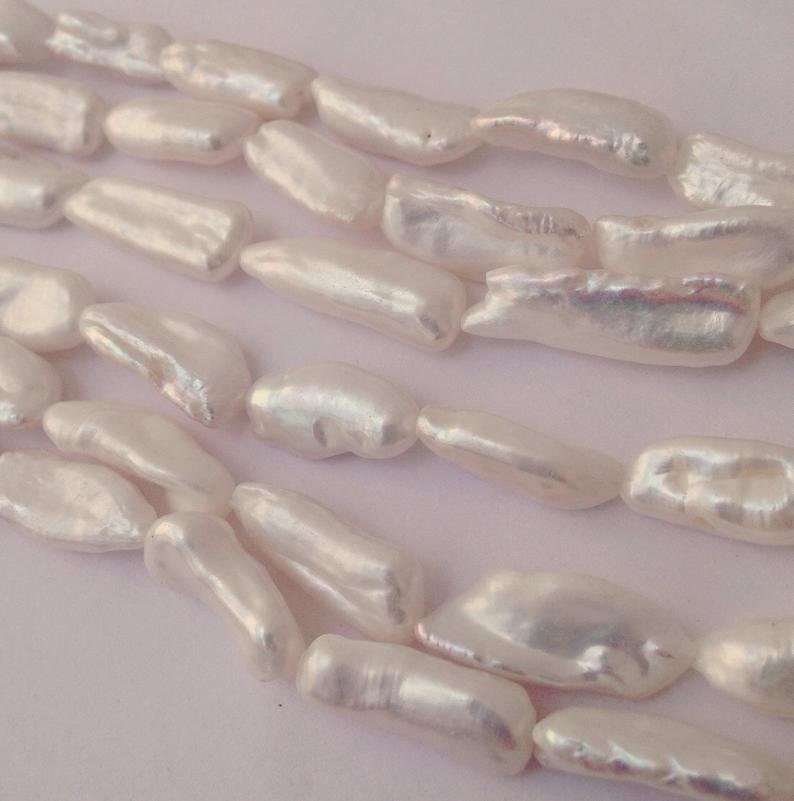 Long 24-26mm X 8-9MM Biwa Pearl Beads Freshwater pearl Large White Ivory pearl stick  16"  full strand 16pc  #KC5015---New arrival Sale