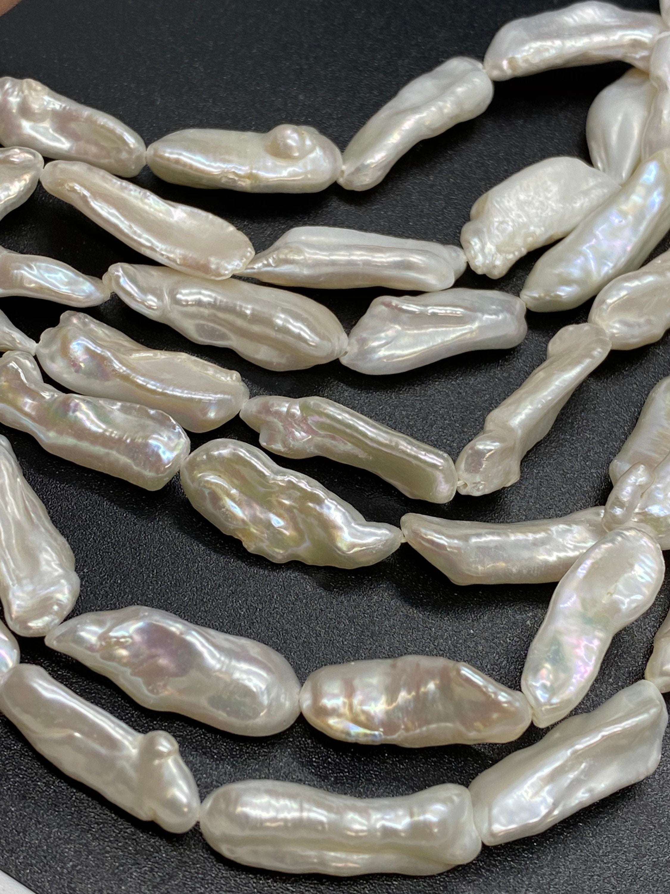 Long 24-26mm X 8-9MM Biwa Pearl Beads Freshwater pearl Large White Ivory pearl stick  16"  full strand 16pc  #KC5015---New arrival Sale