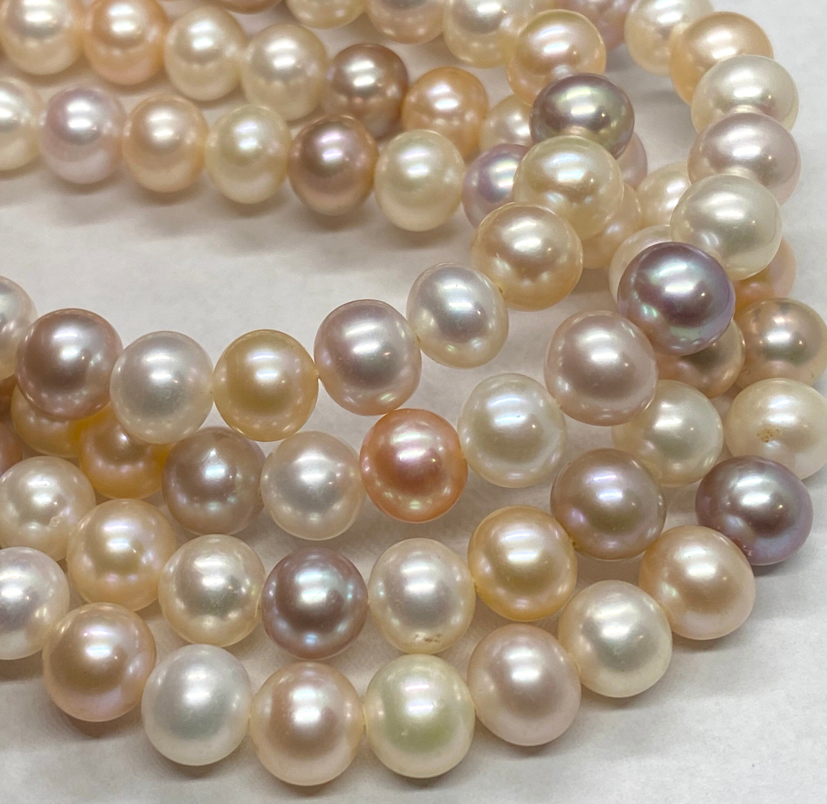 7-7.5mm AAA Round off natural multiple colors pearl 15.5" full strand Natural Pink purple white Genuine Freshwater Pearl great luster