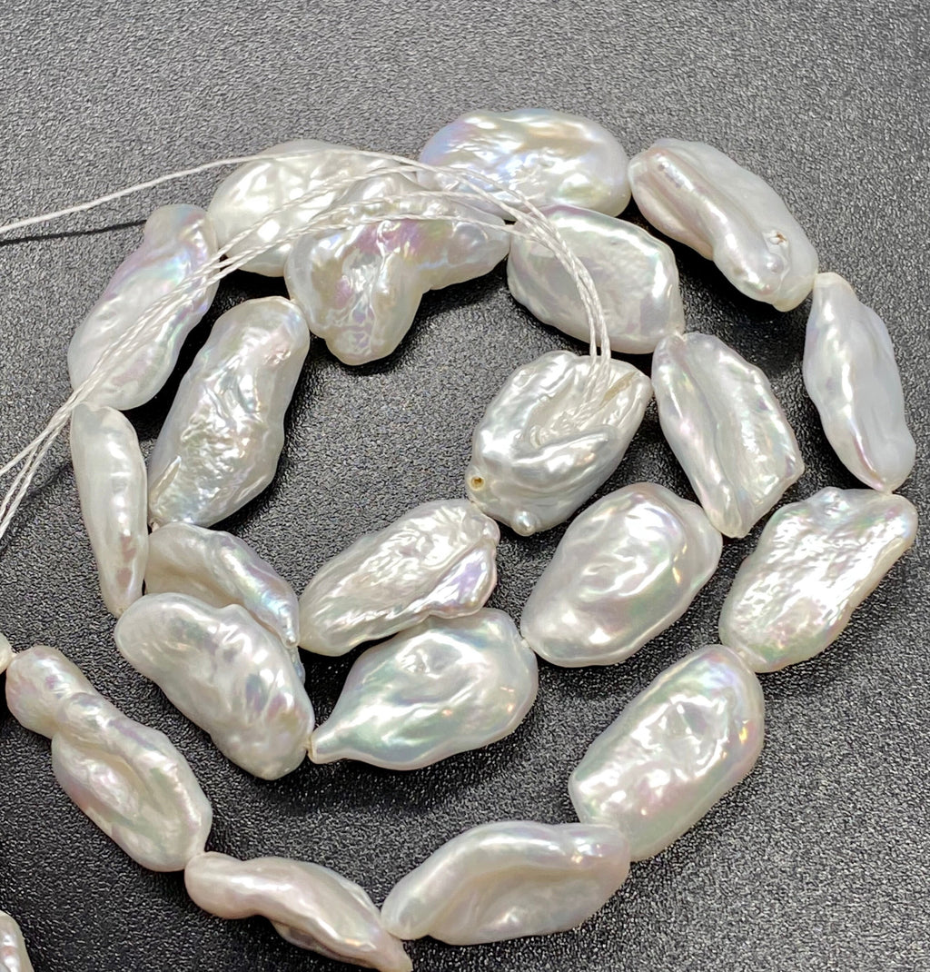 AAA Keshi Biwa Freshwater pearl 20mm X 10mm Large White platinum shinning pearl stick beads 15" full strand 22pc  #KC5017  New arrival Sale
