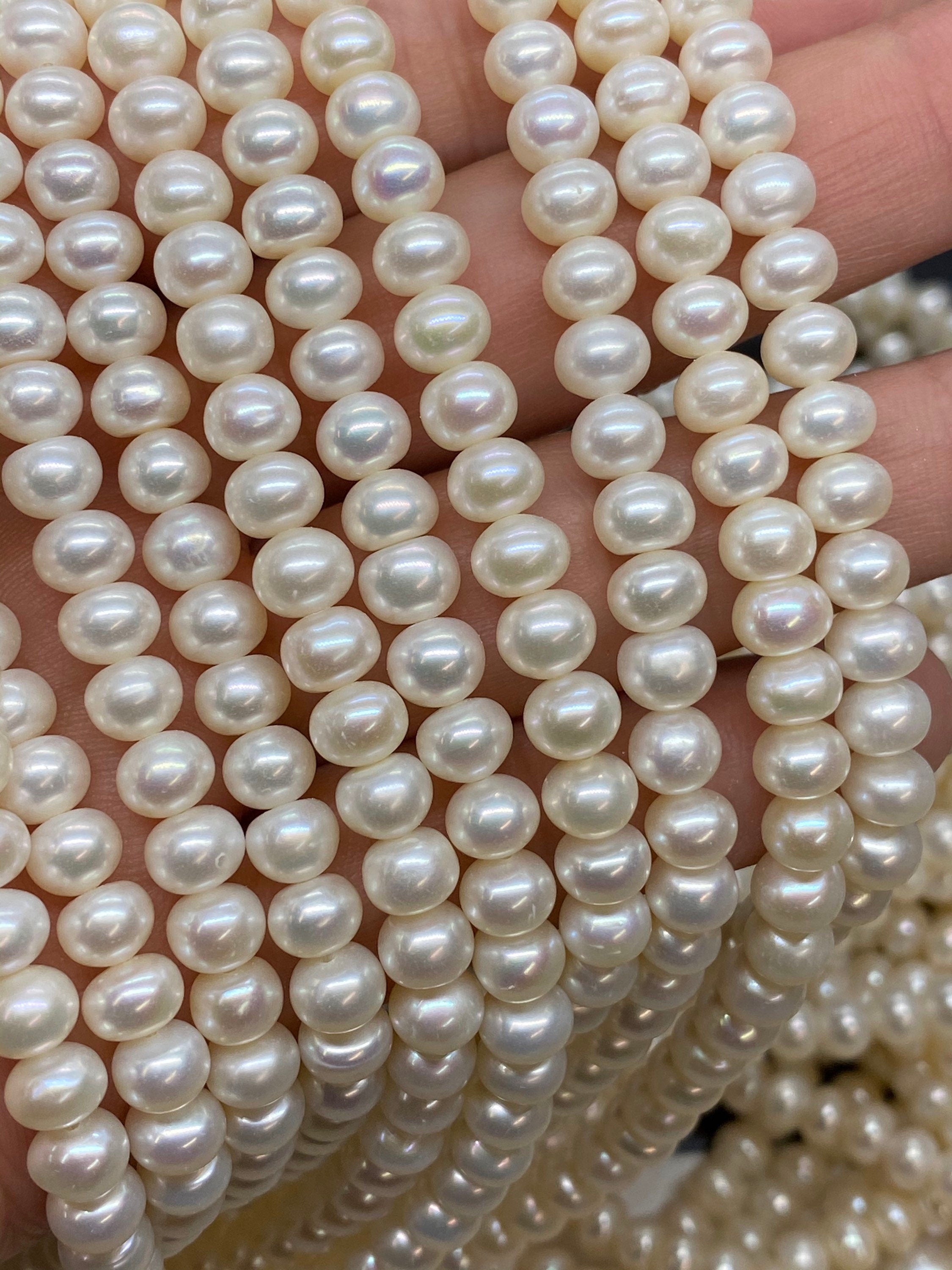 AA 5.5X6.5mm Button Round Freshwater Pearl roundel Potato Pearl stunning luster Natural Silver Grey genuine pearl 15'' Full Strand #RS3011S