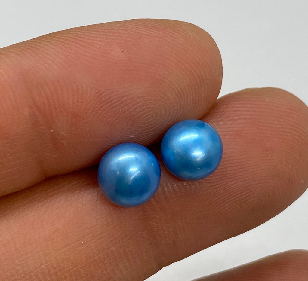 7-7.5mm half drilled AAA quality thick round button matched earring pairs freshwater pearl multiple color blue bronze golden silver pink