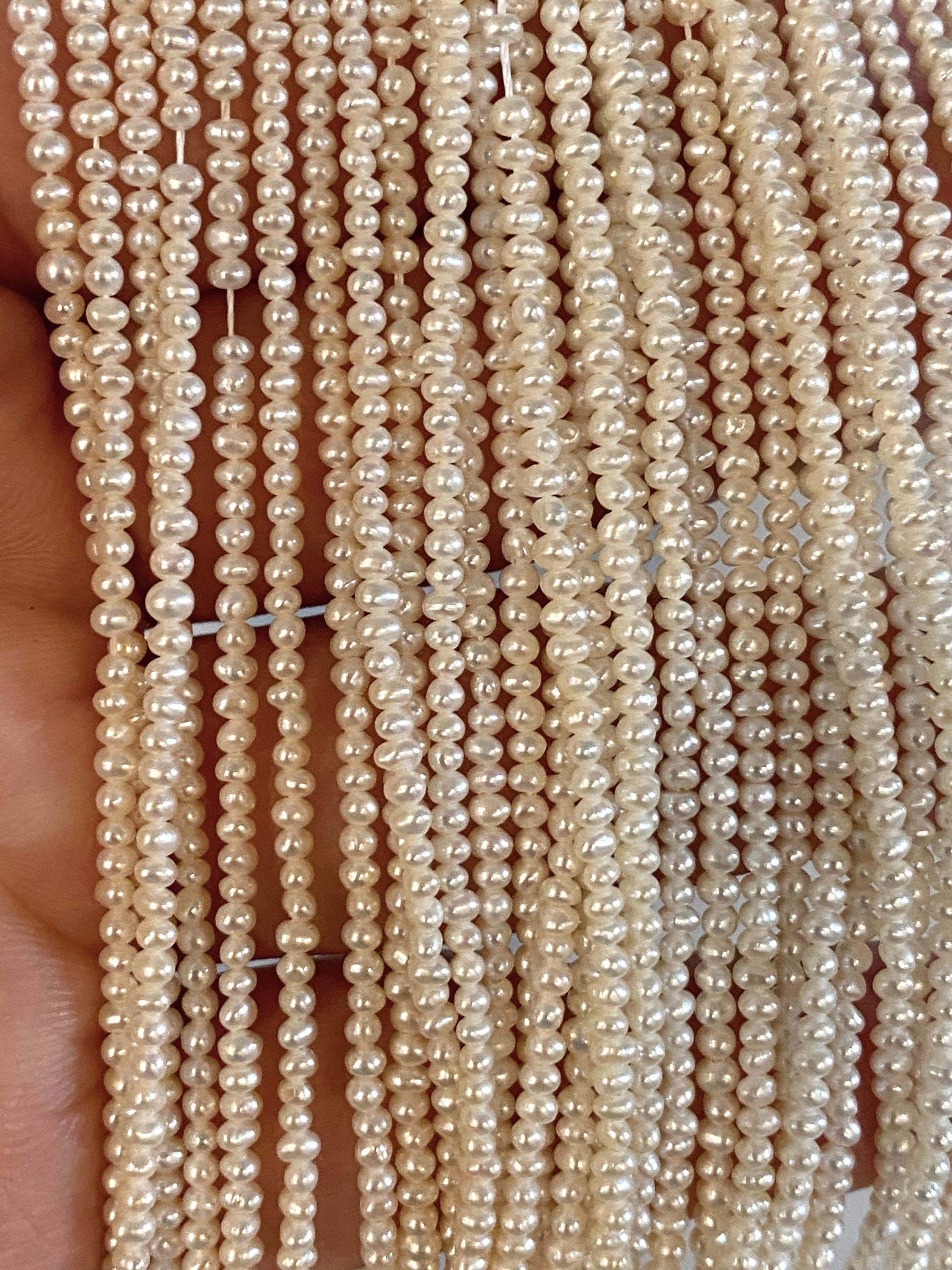 NEW AA+  1.5-2mm Tinny Seed luster white Potato Round off  Freshwater Pearl 15" full strand 220+ pc Cute seed pearl beads #SD7010 SALE