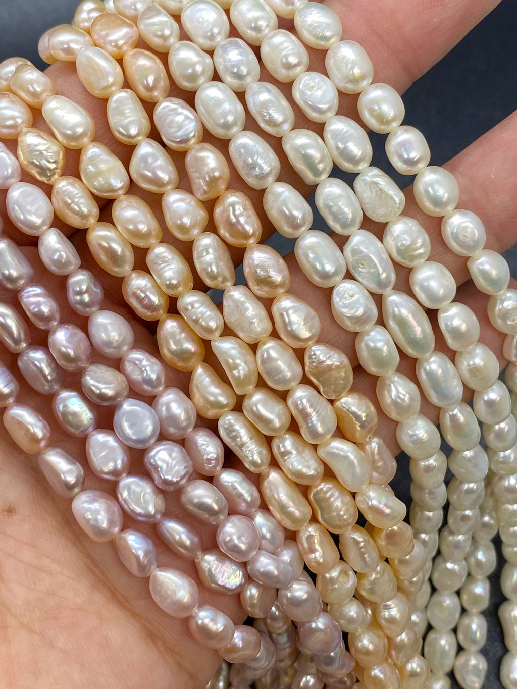 AA 5mm X 7mm natural color Baroque Freshwater pearl 15" full strand Ivory white, champagne lavender nugget pearl rice pearl beads #BA4105A