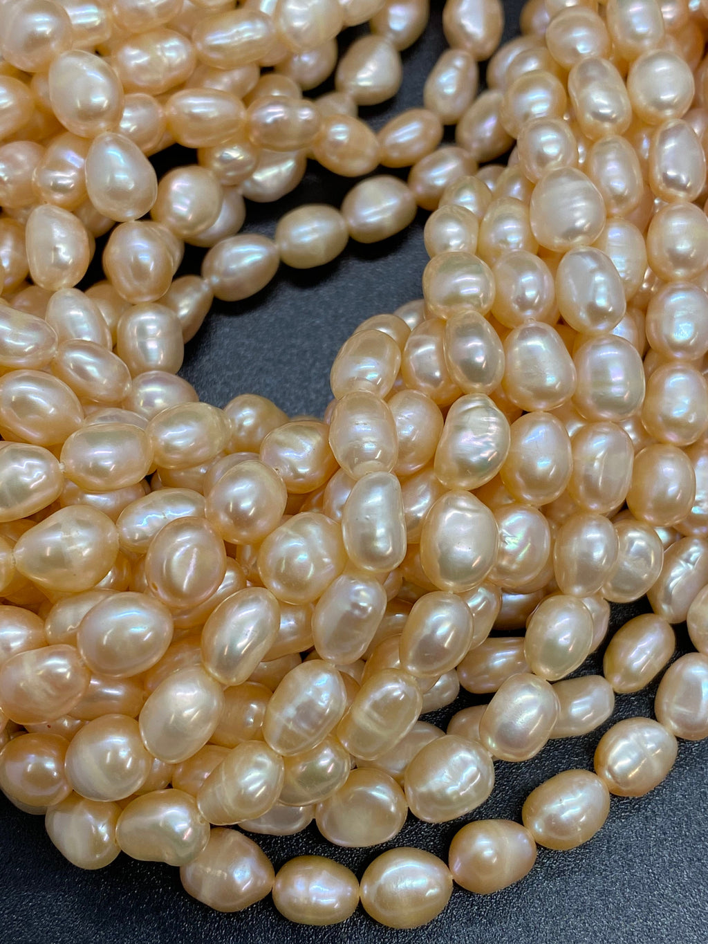 AA+ 6-7mmX 8mm natural champagne peach color Baroque Freshwater pearl, 15" full strand pebble nugget baroque rice pearl beads #BA4106P