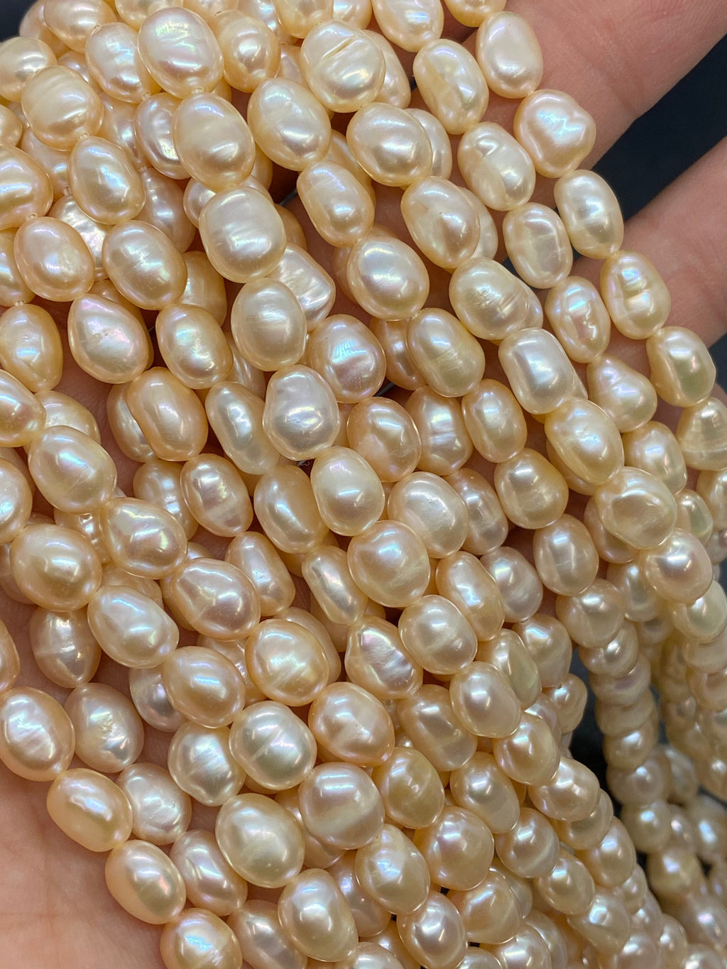AA+ 6-7mmX 8mm natural champagne peach color Baroque Freshwater pearl, 15" full strand pebble nugget baroque rice pearl beads #BA4106P