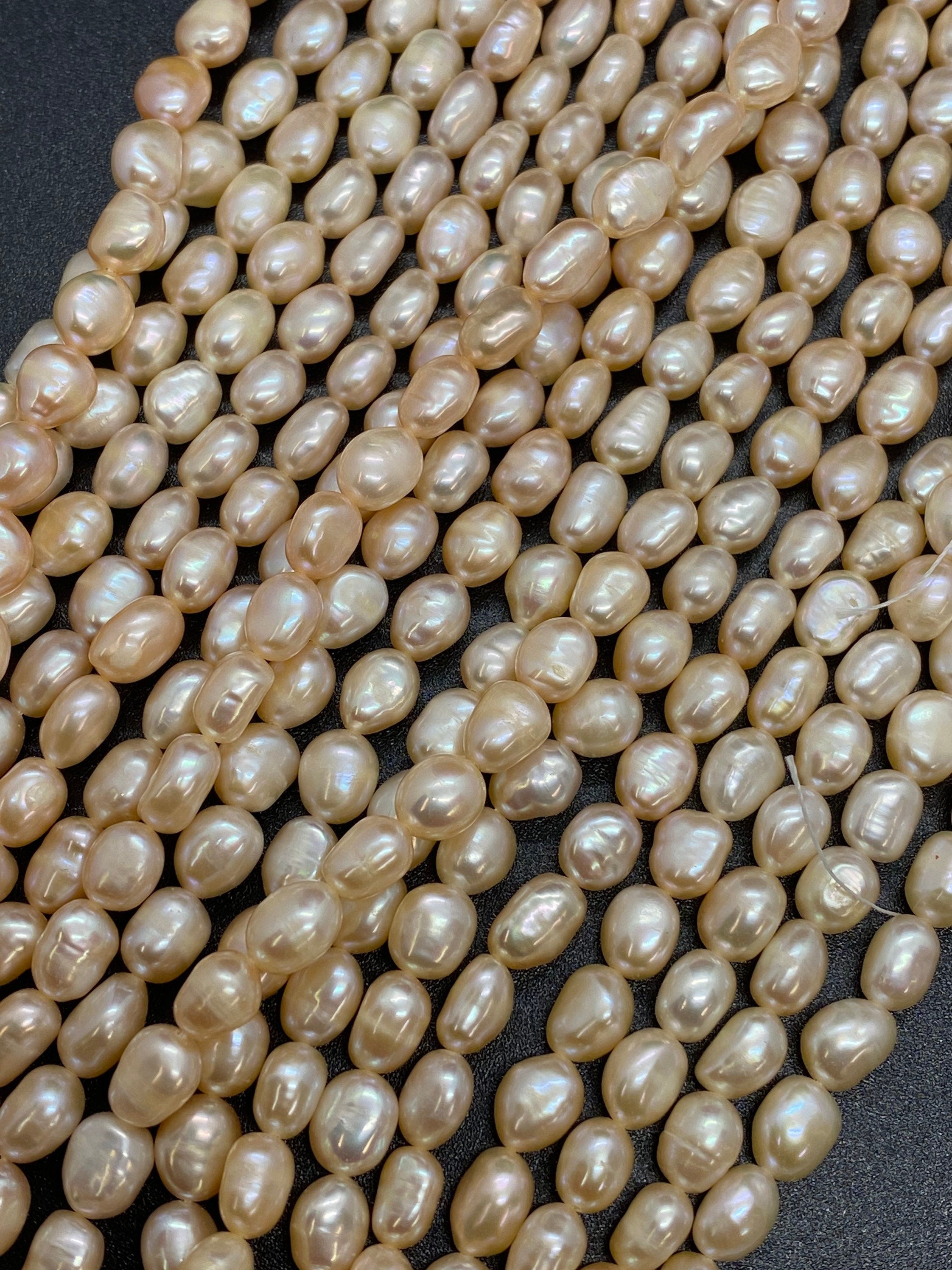 AA+ 6-7mmX 8mm natural champagne peach color Baroque Freshwater pearl, 15" full strand pebble nugget baroque rice pearl beads #BA4106P