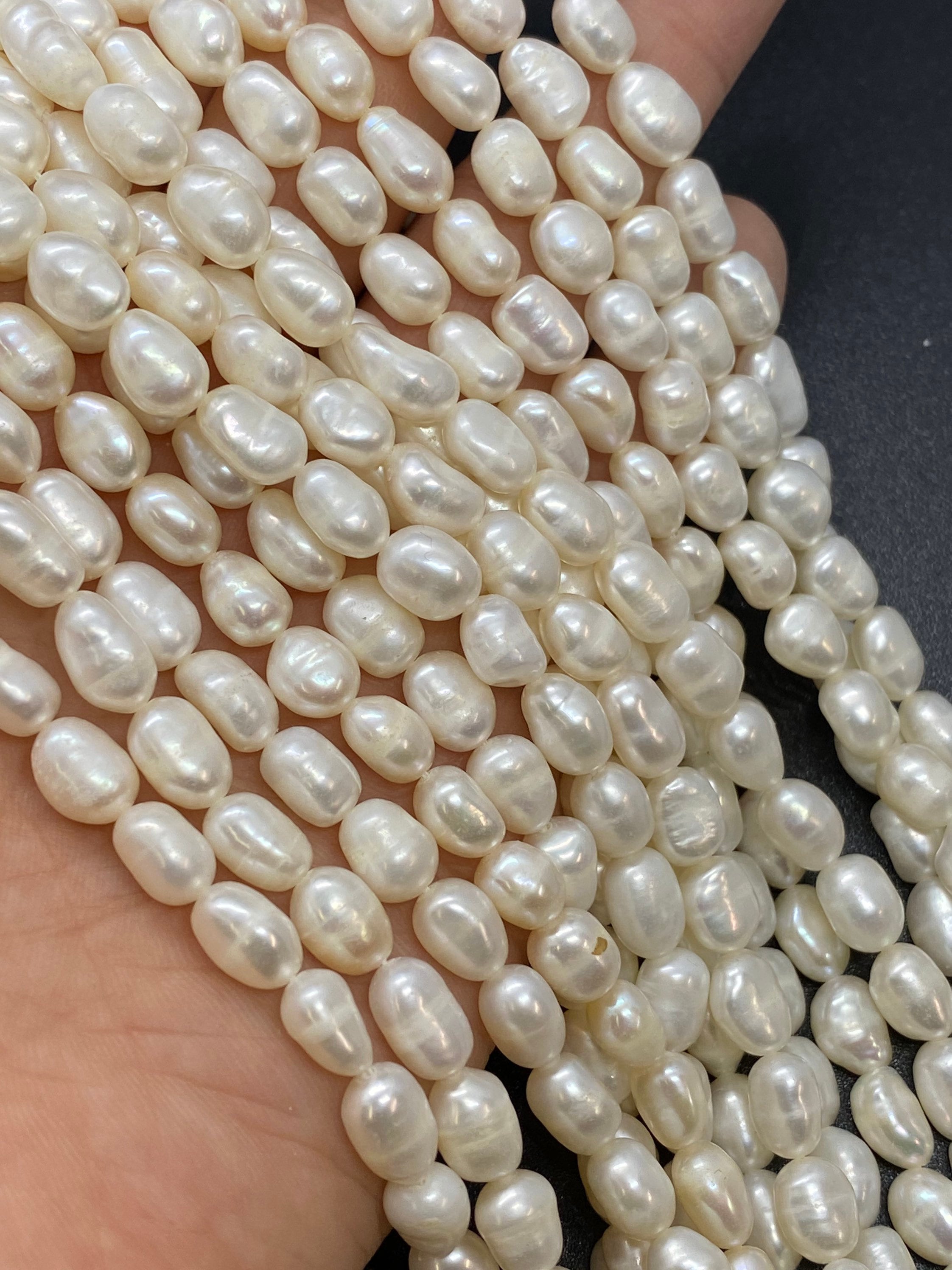 AA 6-7mm X 8mm natural ivory white color Baroque Freshwater pearl 15" full strand pebble nugget baroque rice pearl beads #BA4106W