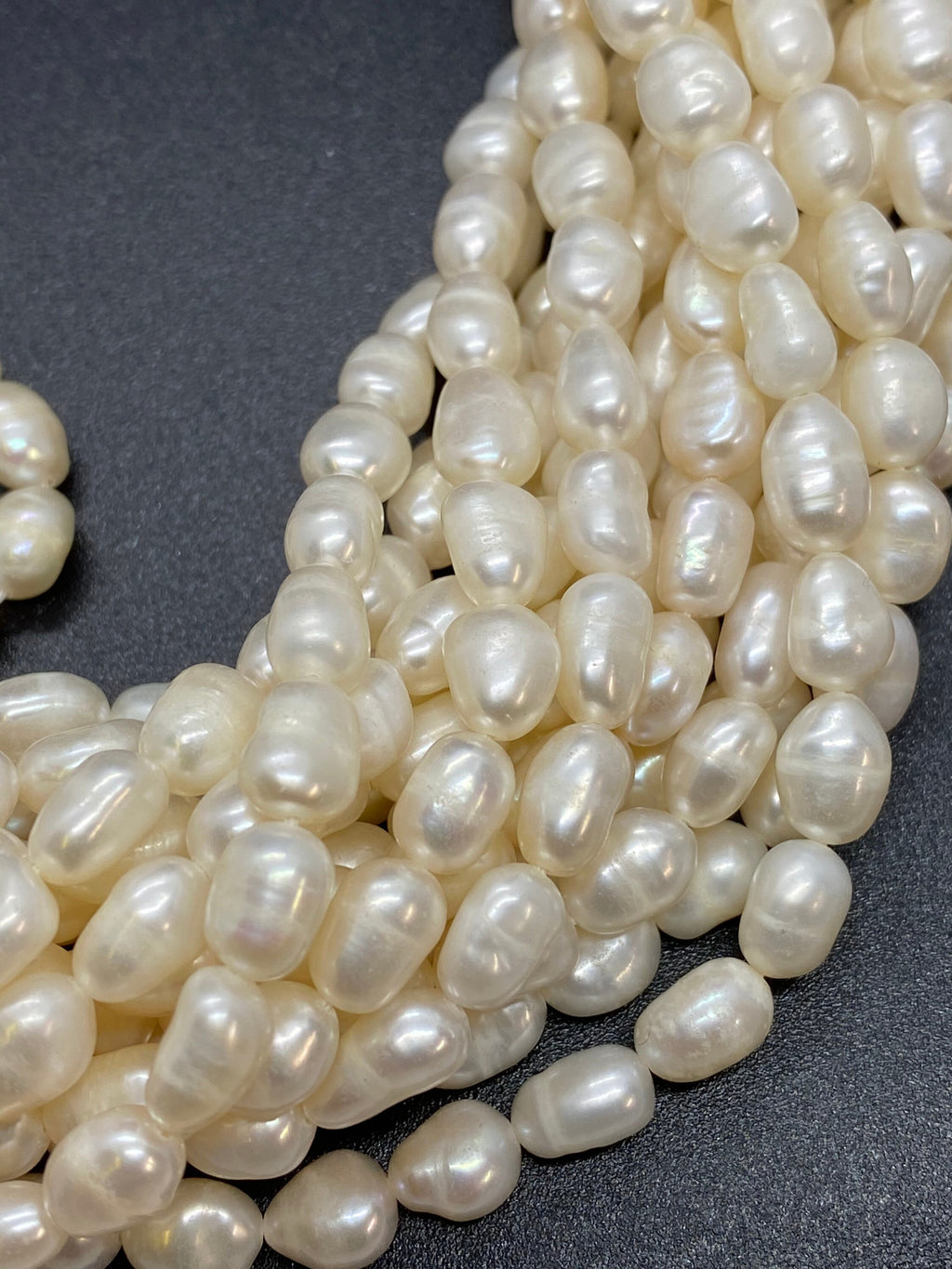 AA 6-7mm X 8mm natural ivory white color Baroque Freshwater pearl 15" full strand pebble nugget baroque rice pearl beads #BA4106W