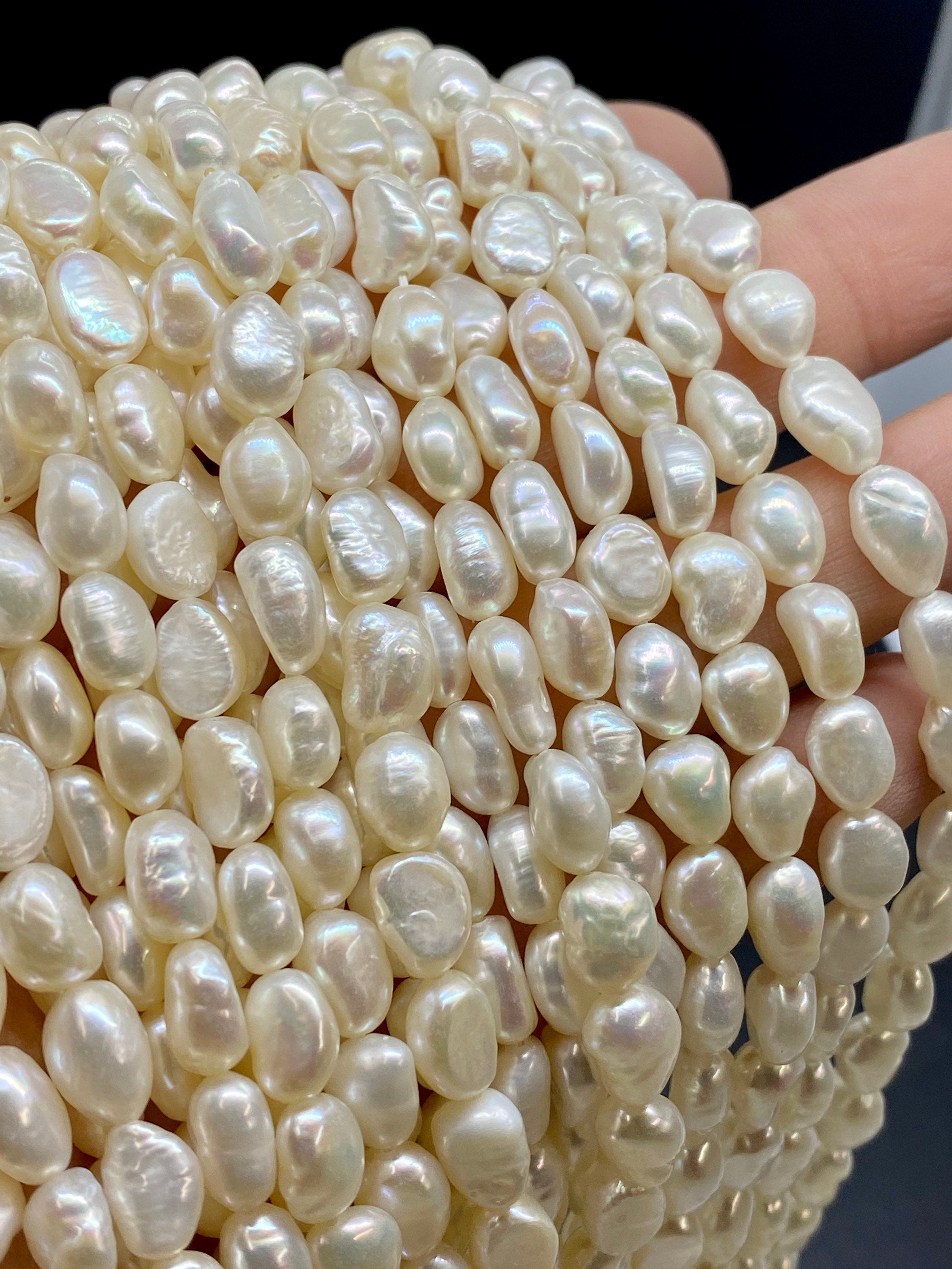 AA+ 7-8mm X 8-9mm Baroque pearl, 15" full strand natural ivory white color Freshwater pearl pebble nugget baroque rice pearl beads #BA4106A