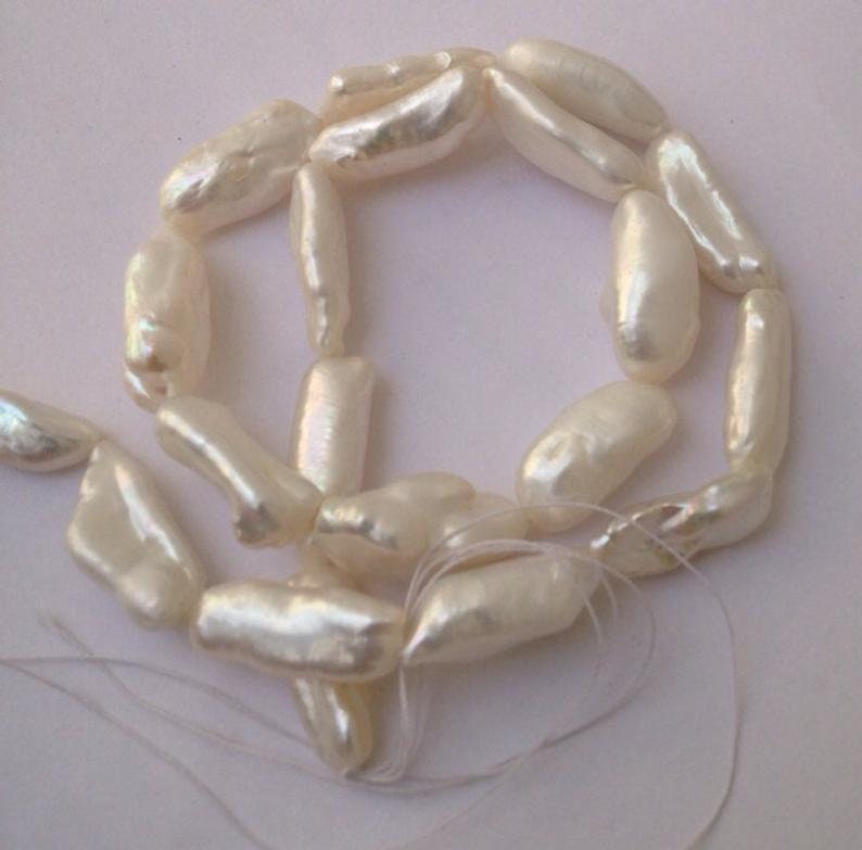 Long 24-26mm X 8-9MM Biwa Pearl Beads Freshwater pearl Large White Ivory pearl stick  16"  full strand 16pc  #KC5015---New arrival Sale