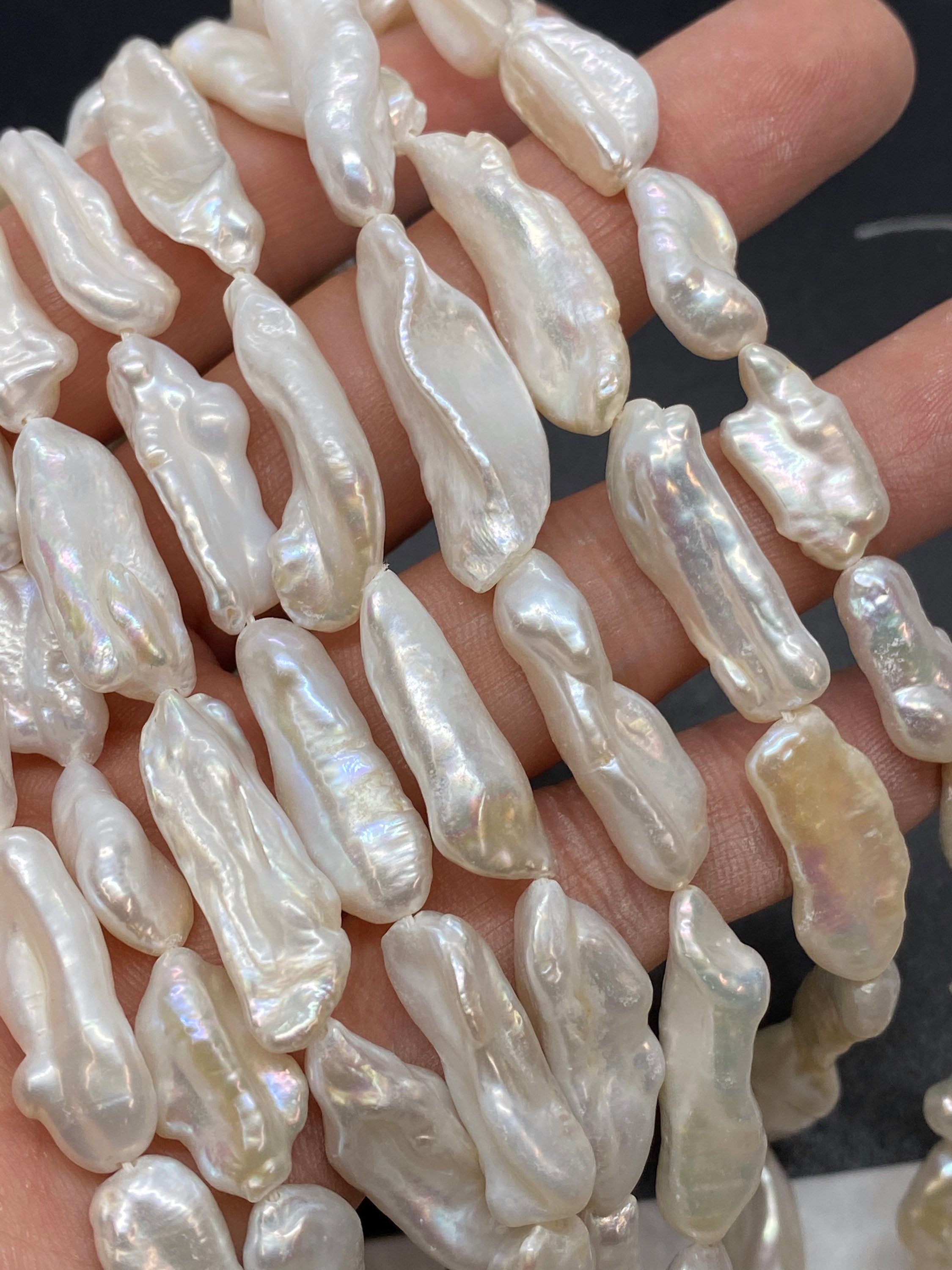 Long 24-26mm X 8-9MM Biwa Pearl Beads Freshwater pearl Large White Ivory pearl stick  16"  full strand 16pc  #KC5015---New arrival Sale