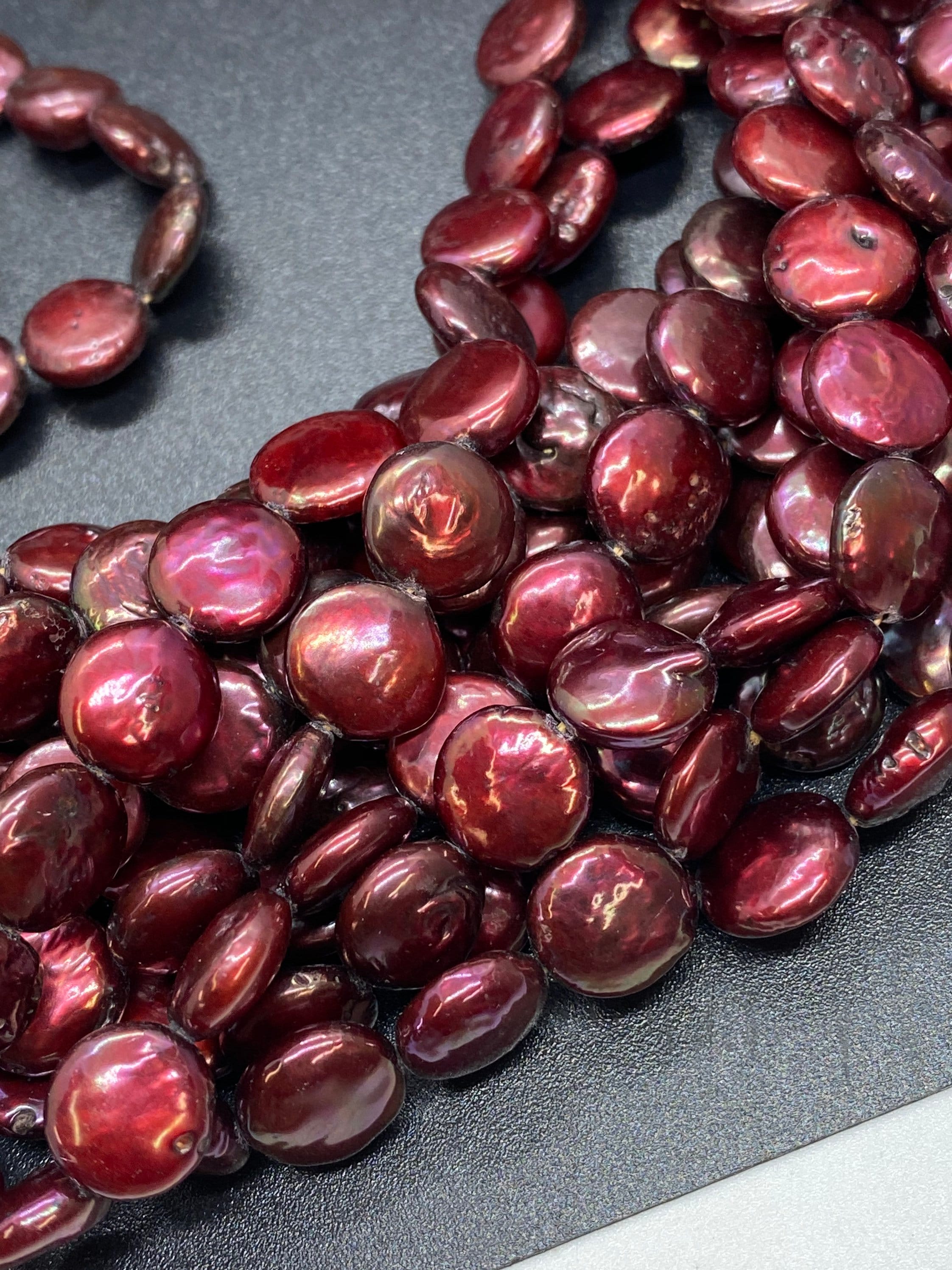 AA+ 10-11mm Coin Pearl, half strand high quality Burgundy red petite coin Freshwater pearl high luster, NEW Sale #KC3012