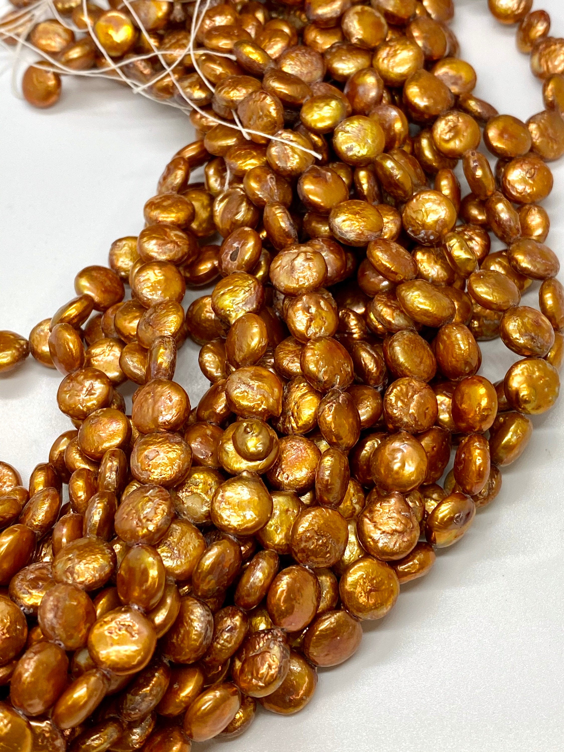 A-AA 9-10mm coin pearl Golden yellow bronze Coin Freshwater Pearl, high luster petite pearl, New Color for design, Barging Sale