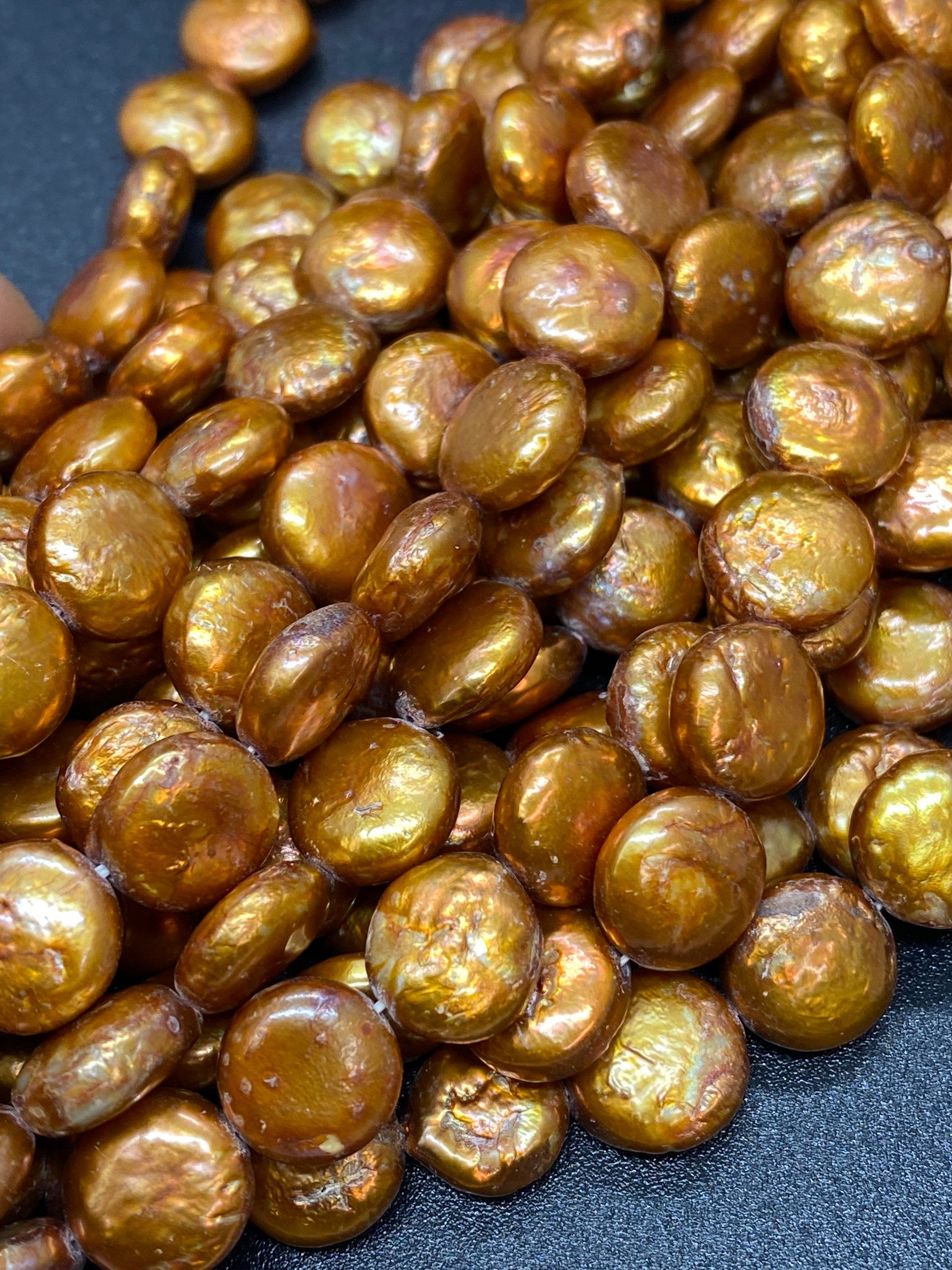 A-AA 9-10mm coin pearl Golden yellow bronze Coin Freshwater Pearl, high luster petite pearl, New Color for design, Barging Sale