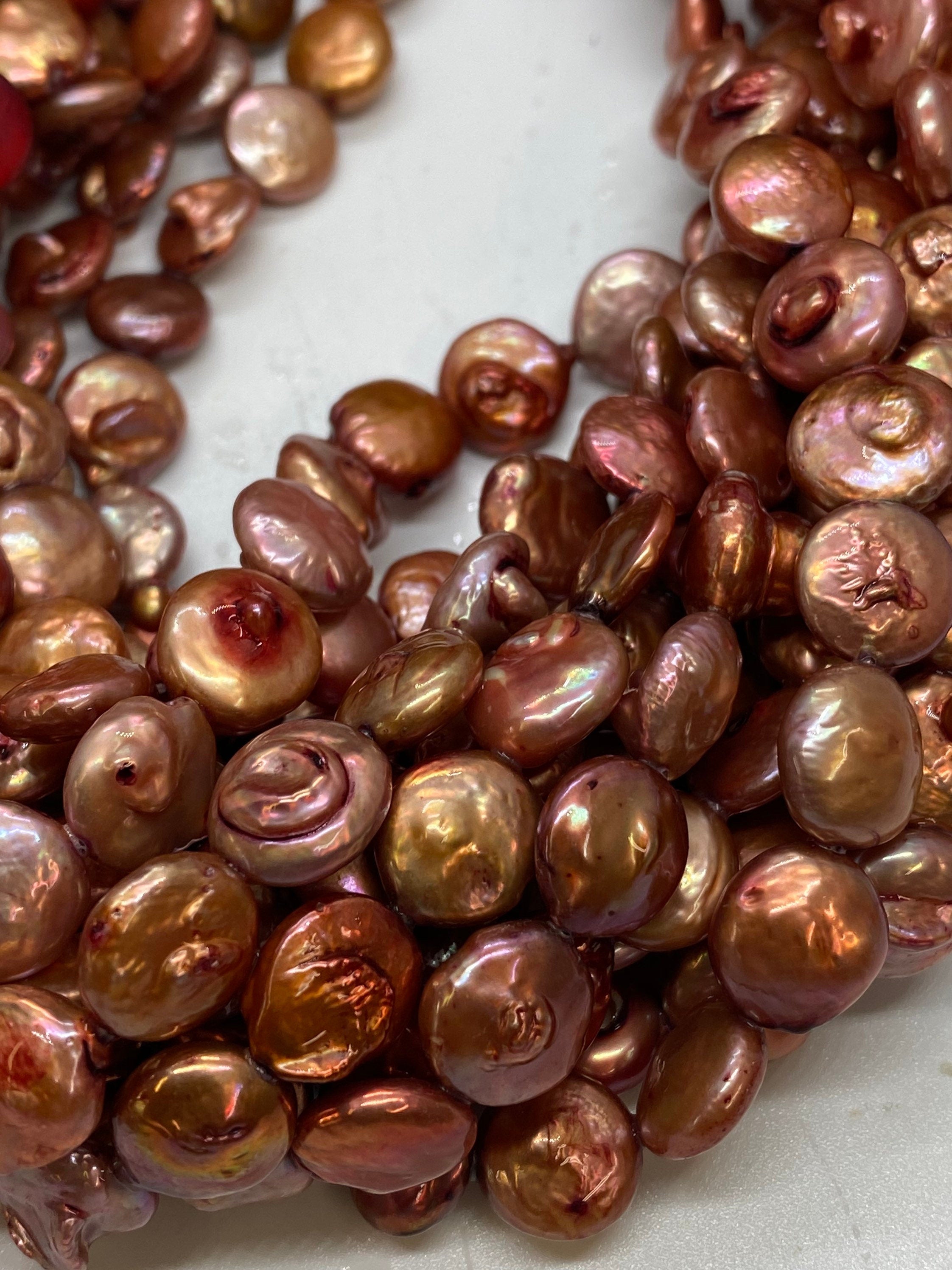 Flash SALE 10-11mm Vintage Rusty red Coin Freshwater Pearl baroque coin pearl peach luster NEW for Bridal design wedding Barging #KC3014