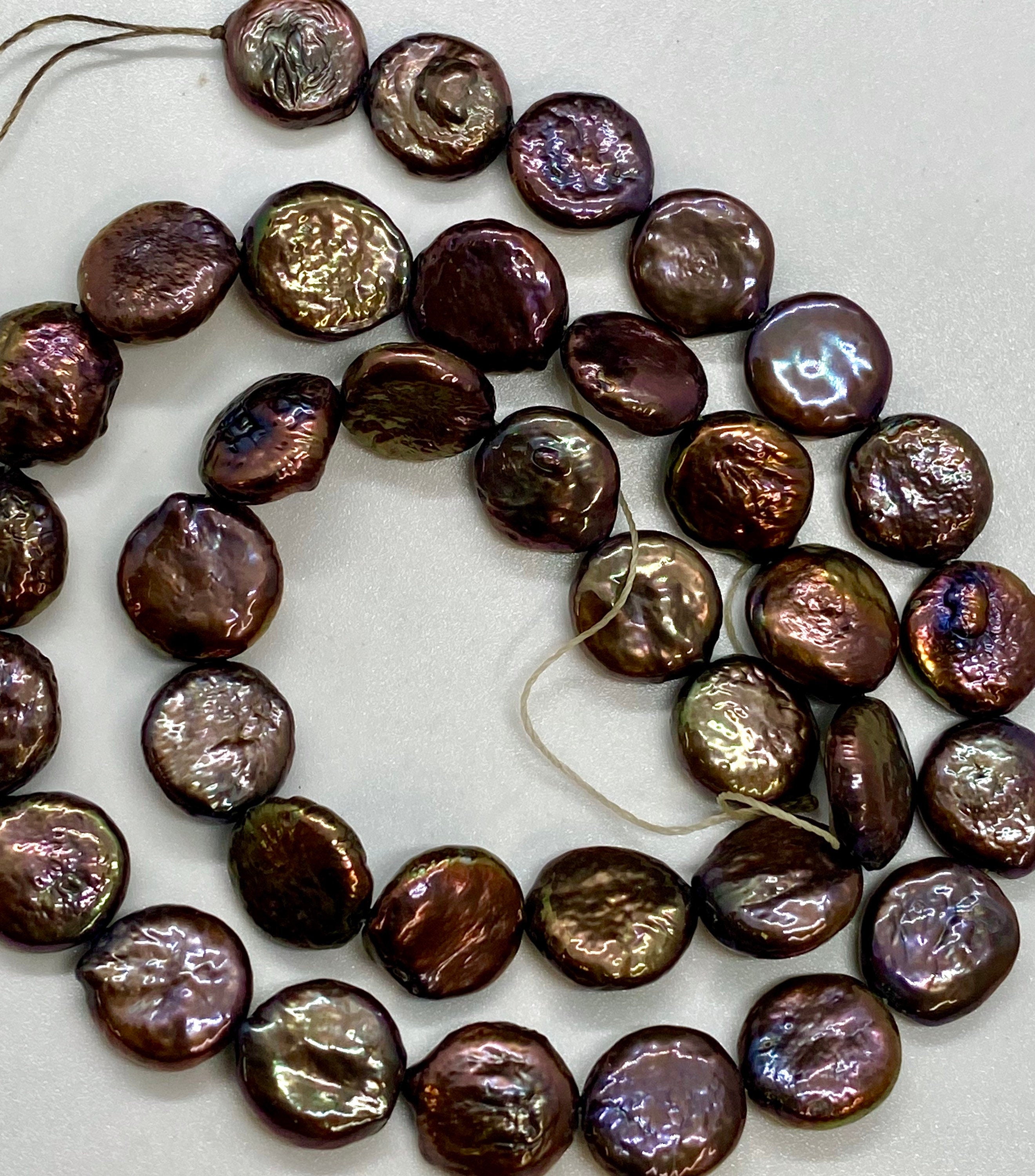 AA 10mm Beautiful peacock black Coin Freshwater Pearl, strand high quality bronze tone, petite pearl NEW COLOR for Bridal design wedding