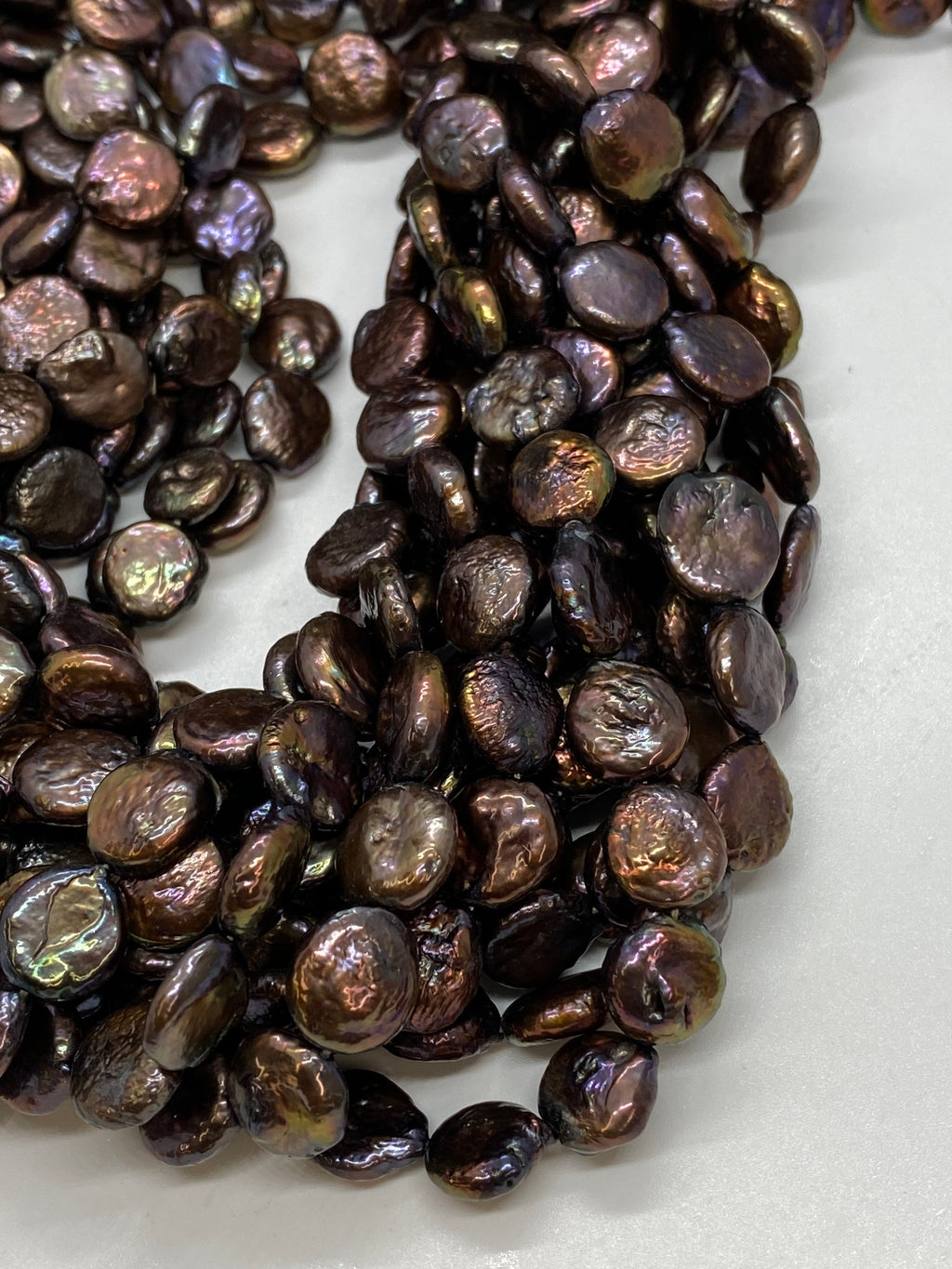 AA 10mm Beautiful peacock black Coin Freshwater Pearl, strand high quality bronze tone, petite pearl NEW COLOR for Bridal design wedding