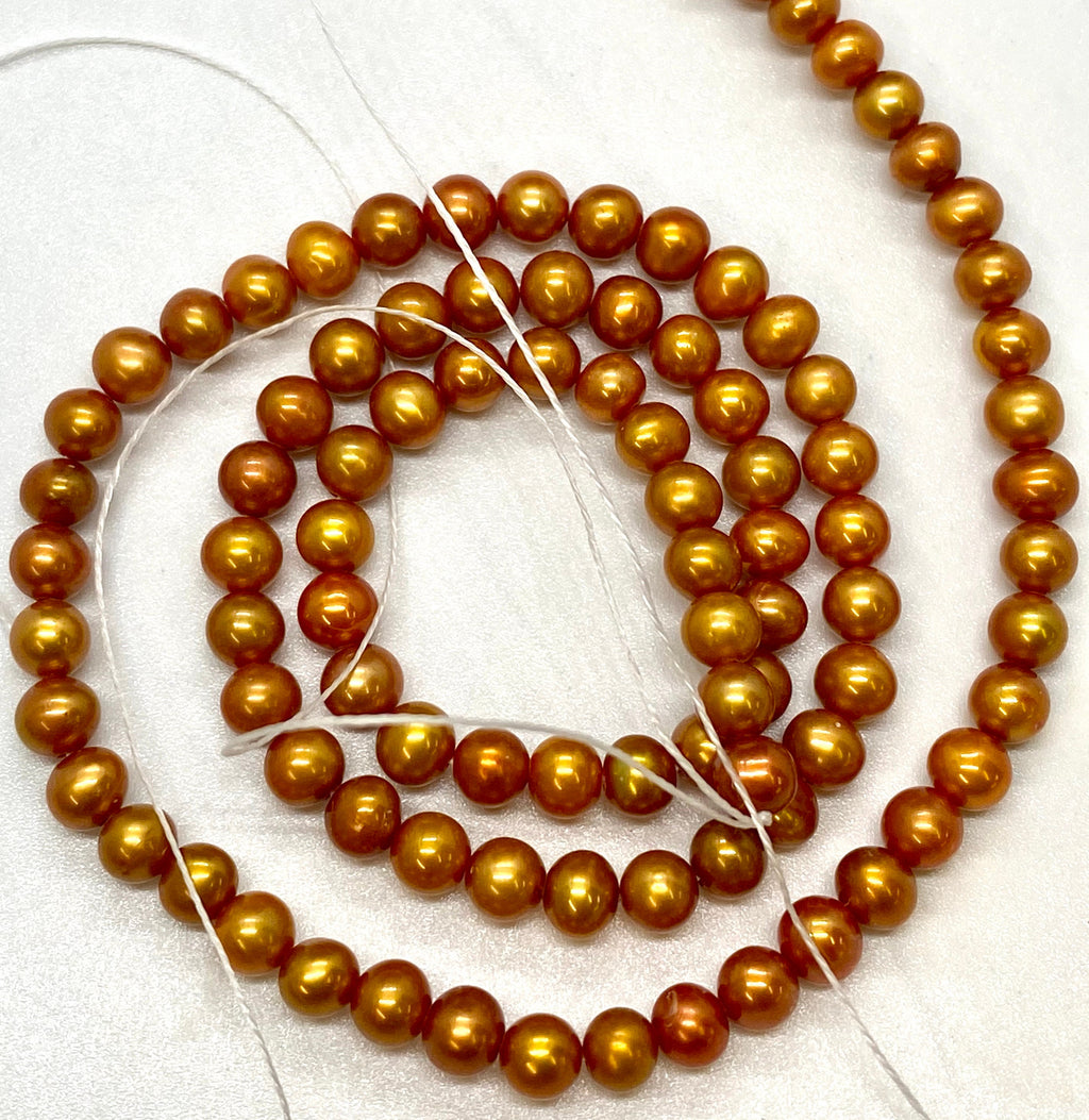 AAA 4-5mm Golden yellow Bronze Seed Pearl Round off Freshwater Pearl 15.5" full strand 90+pc petite pearl beads little girl pearl HOT DEAL