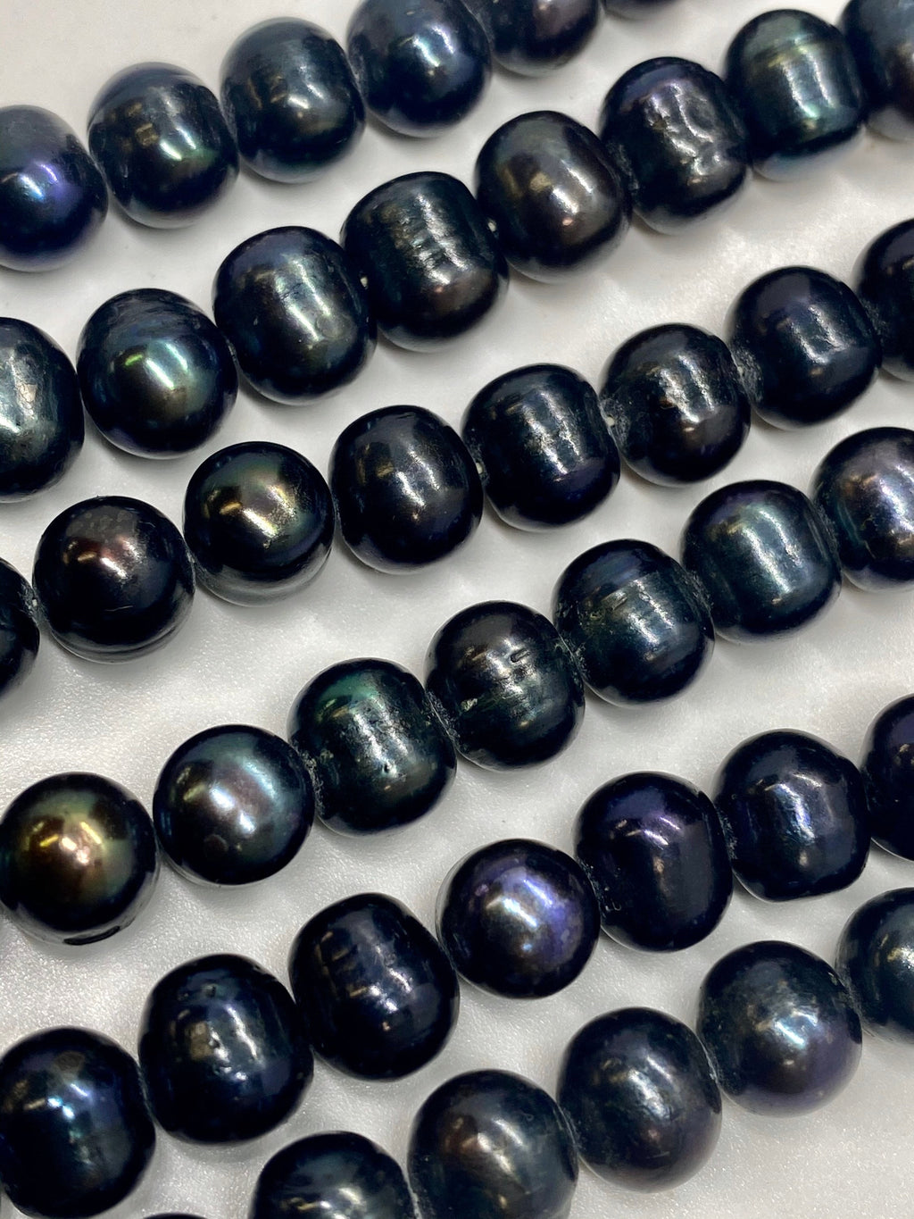 A-AA 8-10mm Round Potato Freshwater Pearl, 15" full strand Black navy peacock pearl, luster loose pearl beads Excellent Bargain #RS2067AB